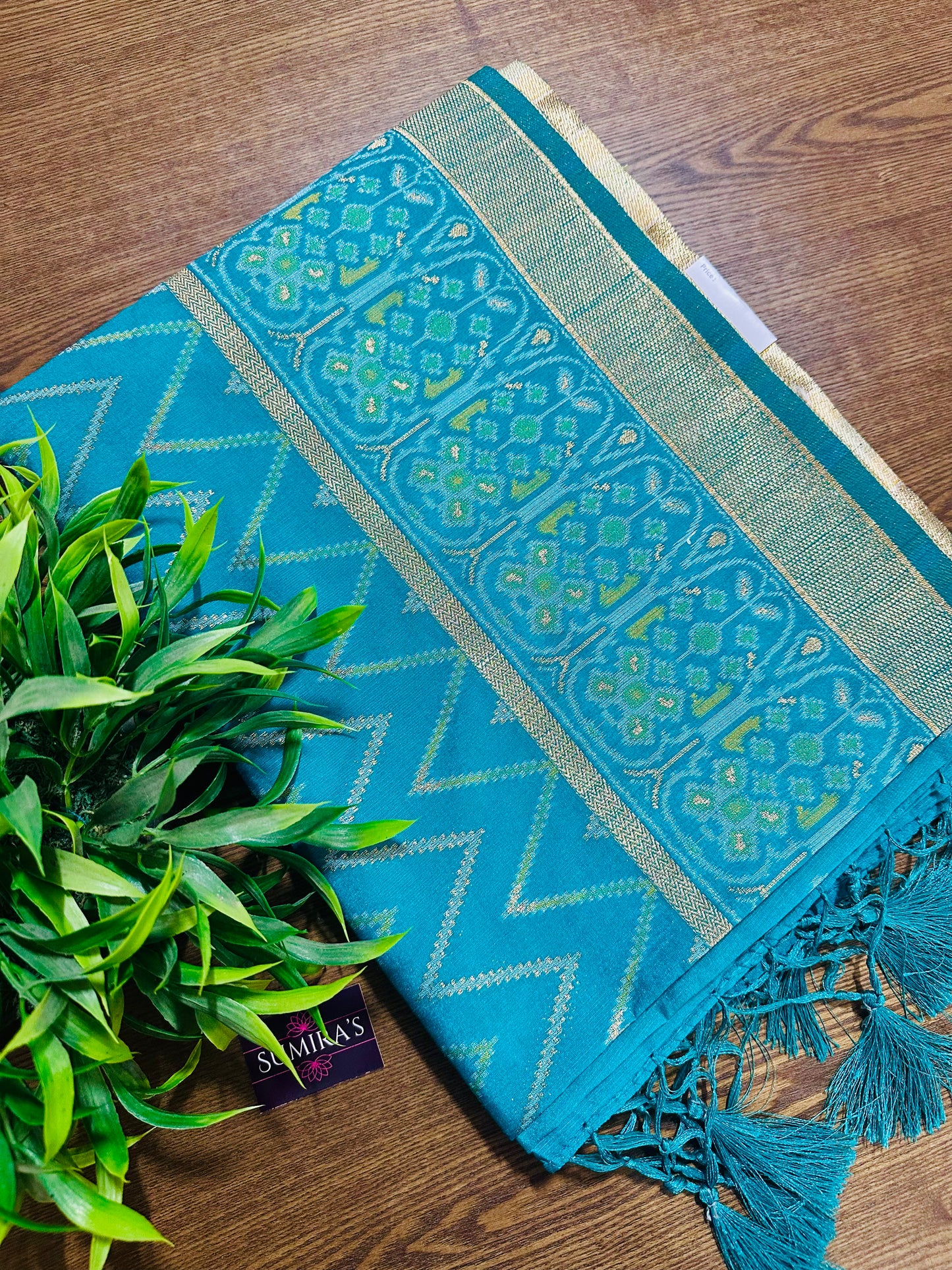 Sky Blue Patola Tussar Silk Saree