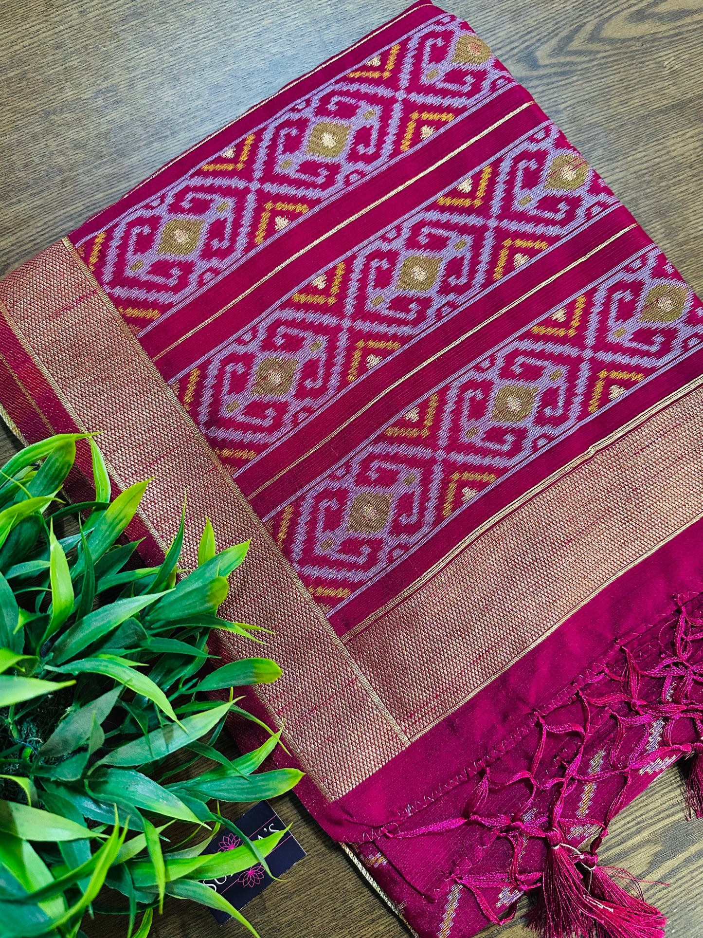 Magenta Pink Patola Tussar Silk Saree