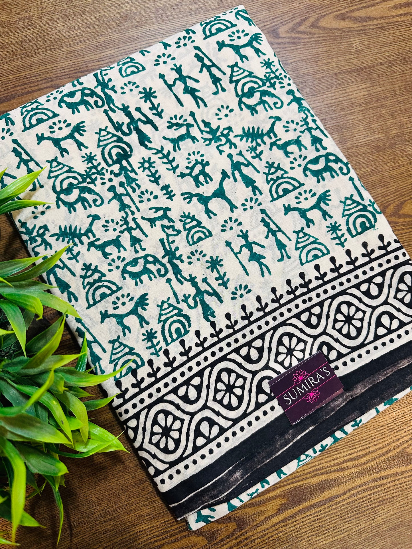 Beige Pure Mul Cotton Hand Block Printed Saree