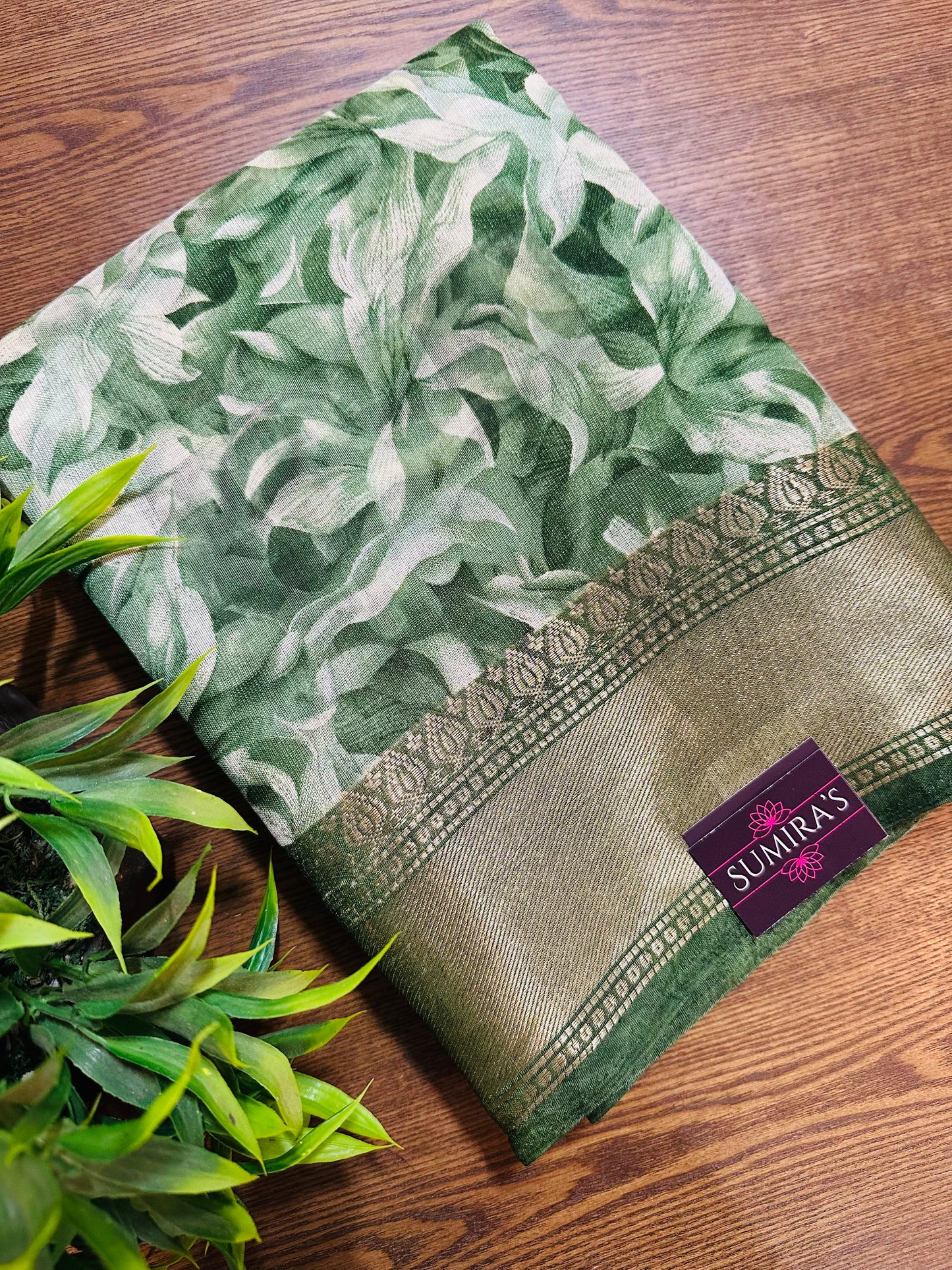 Green Floral Silk Saree