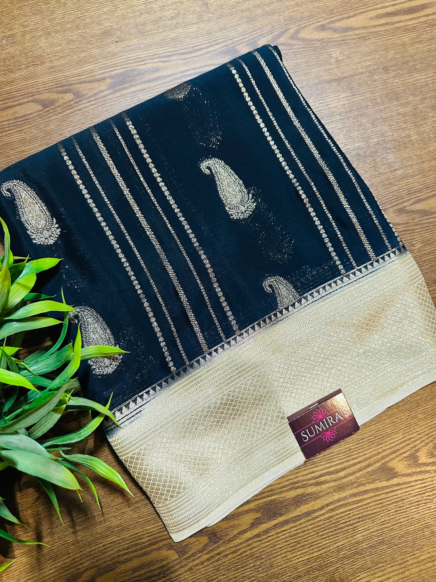 Black Premium Mysore Crepe Silk Saree