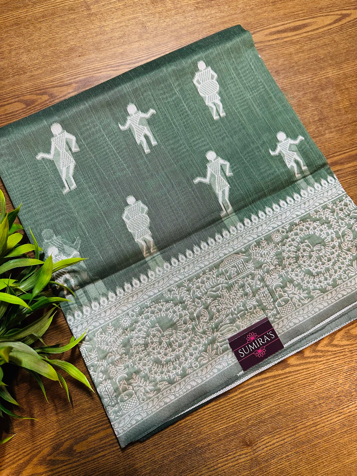 Bottle Green Warli Art Cotton Silk Saree