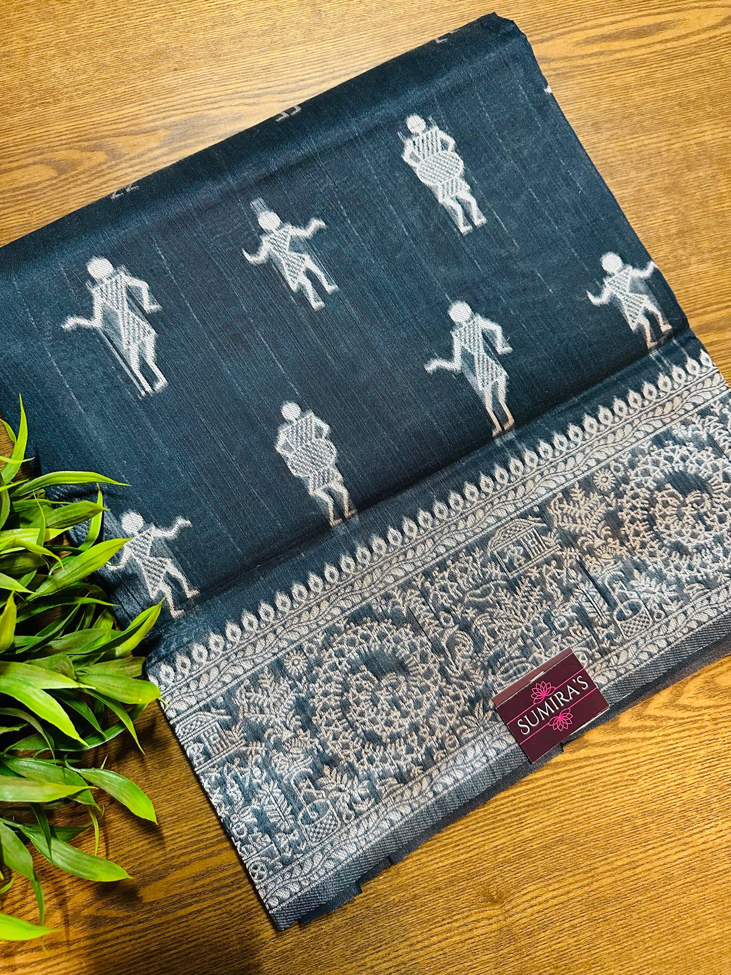 Navy Blue Warli Art Cotton Silk Saree