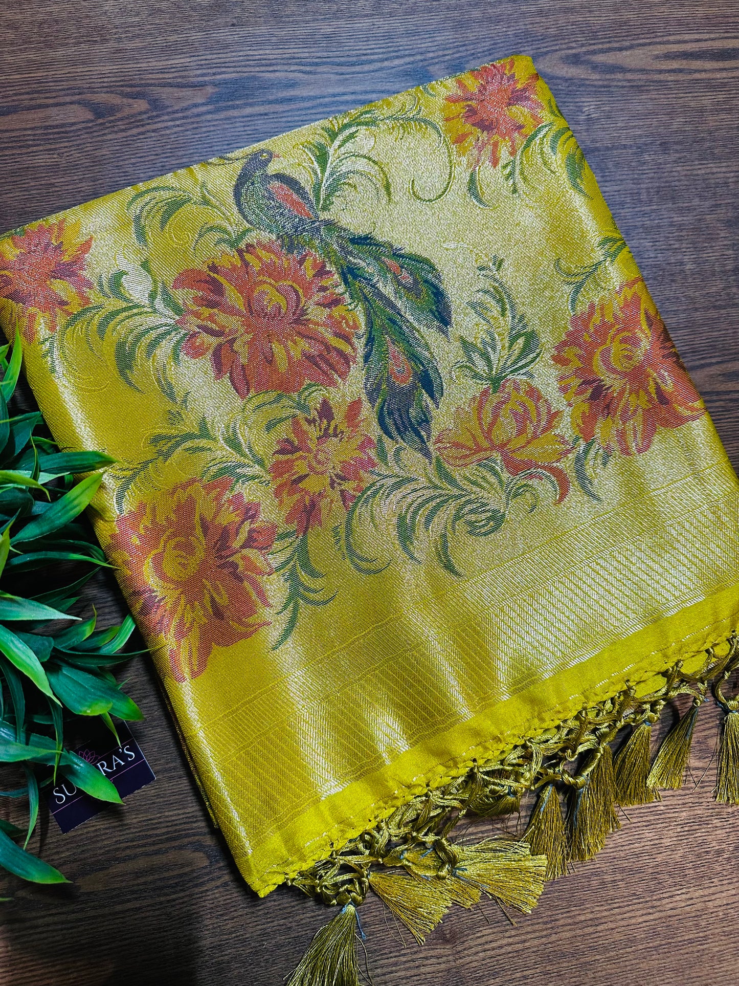Lime Green Tissue Silk Saree