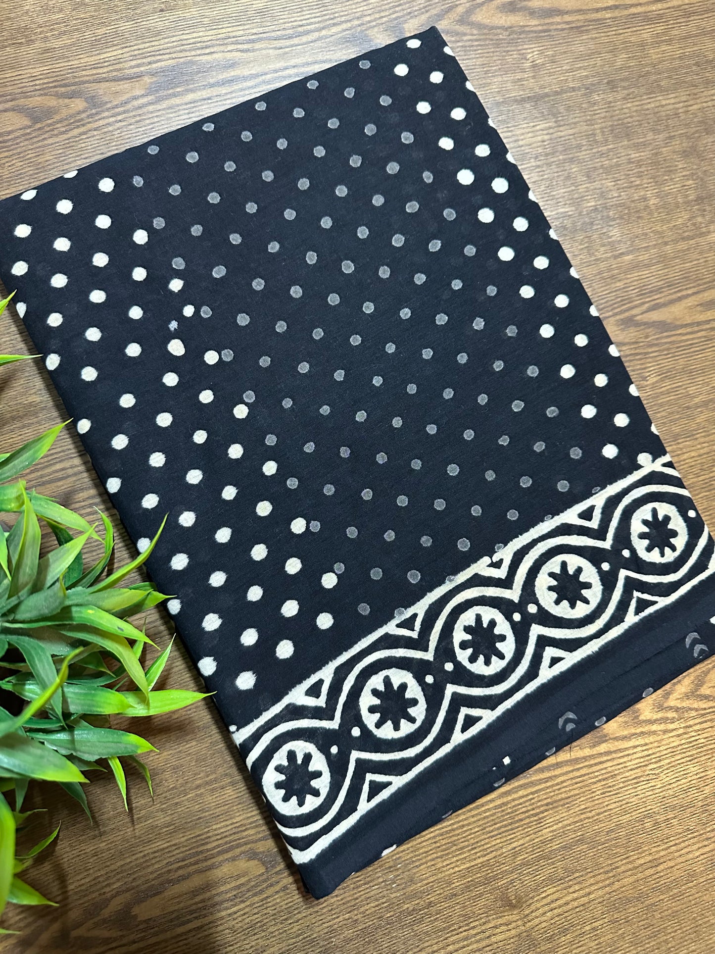 Black Pure Mul Cotton Hand Block Printed Saree