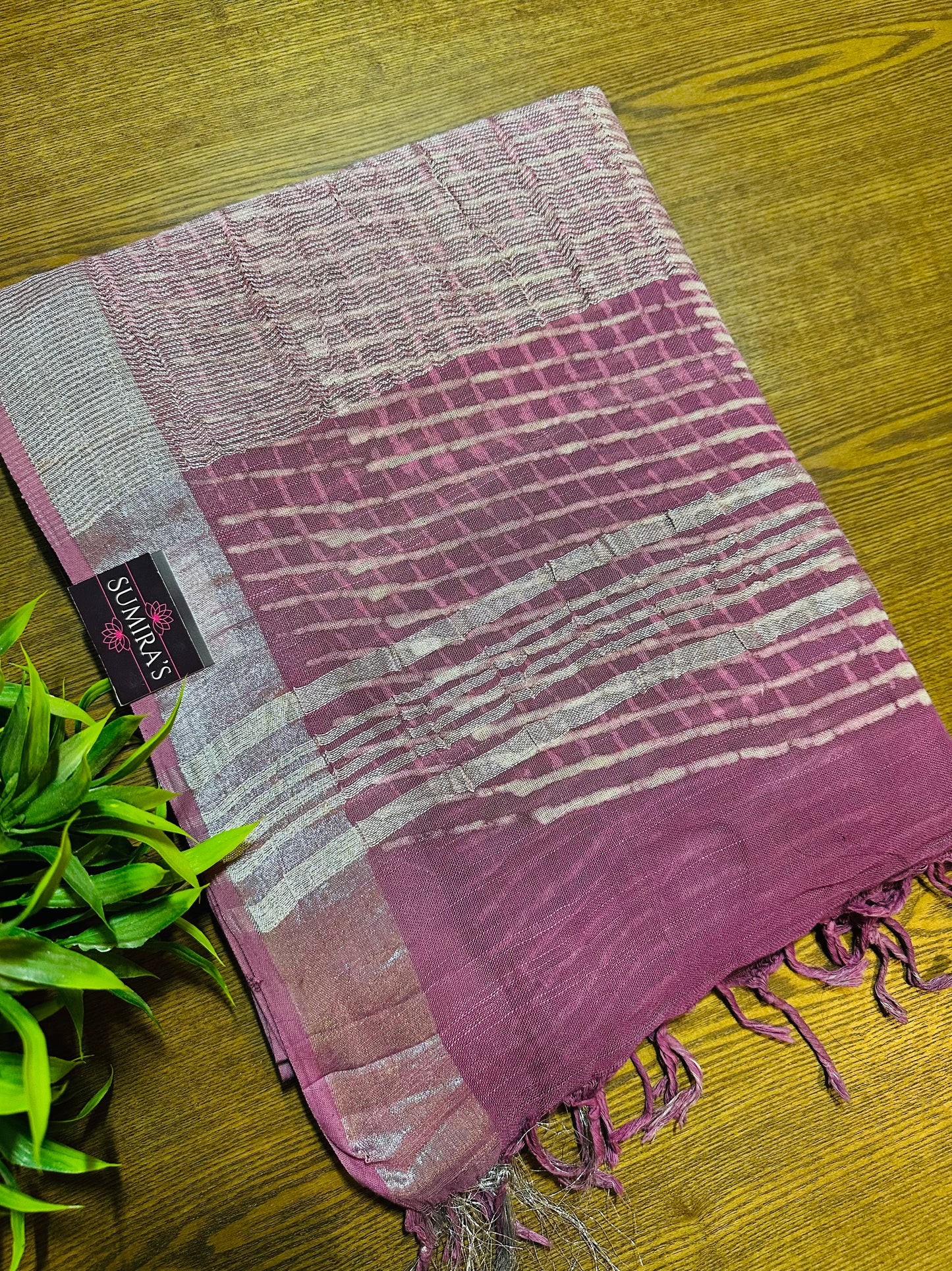 Mauve Handblock Printed Pure Linen Saree