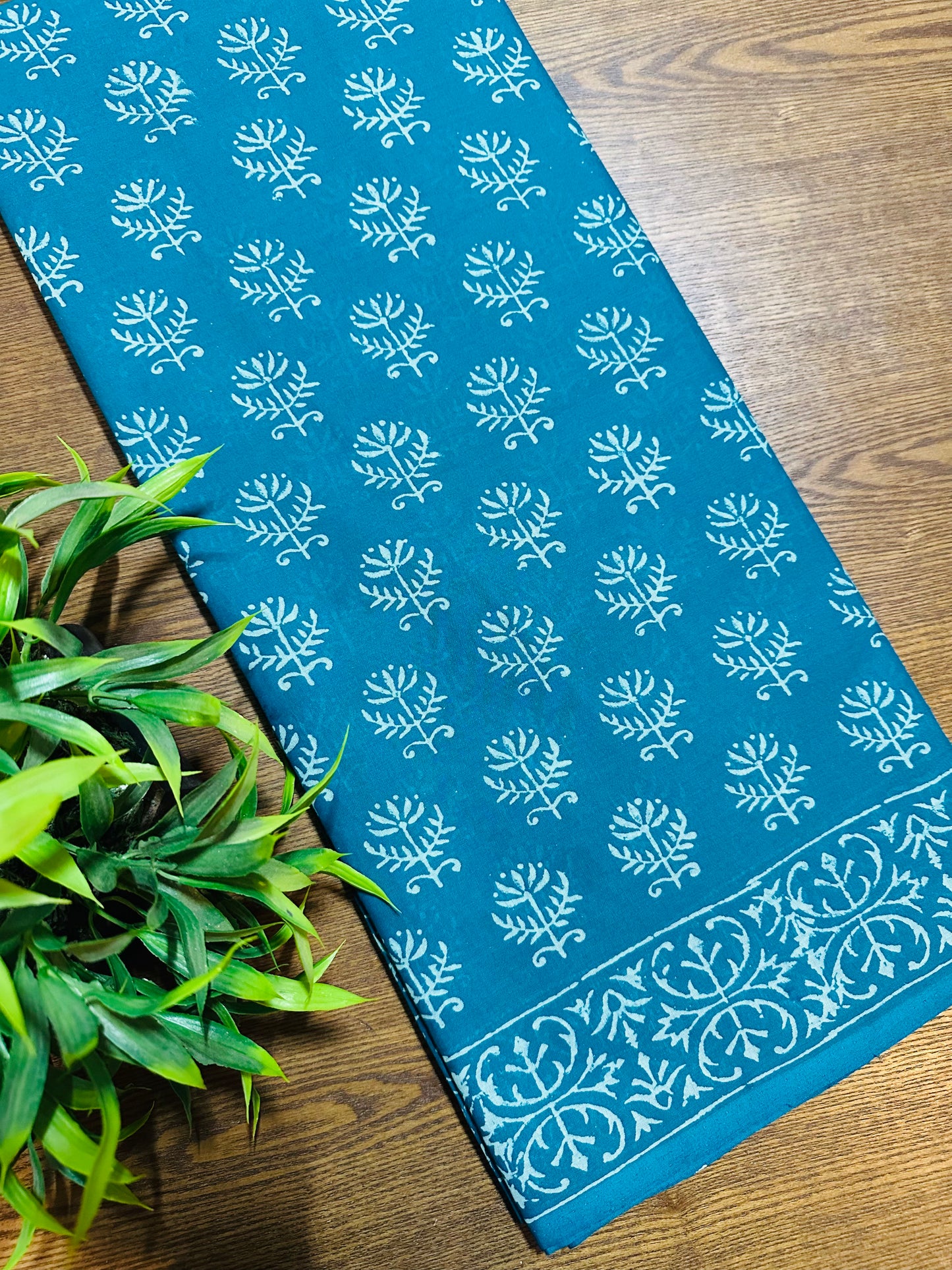 Blue Pure Mul Cotton Hand Block Printed Saree