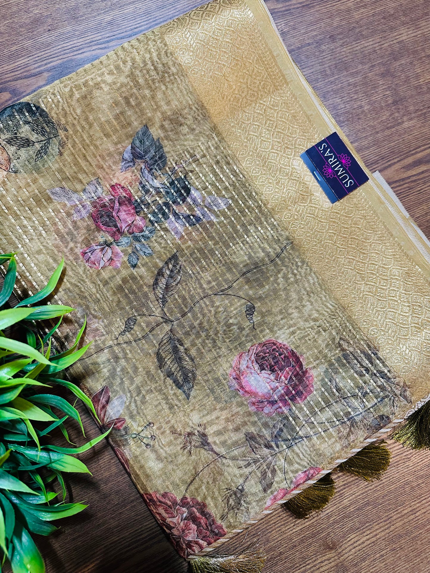 Beige Tissue Silk Saree