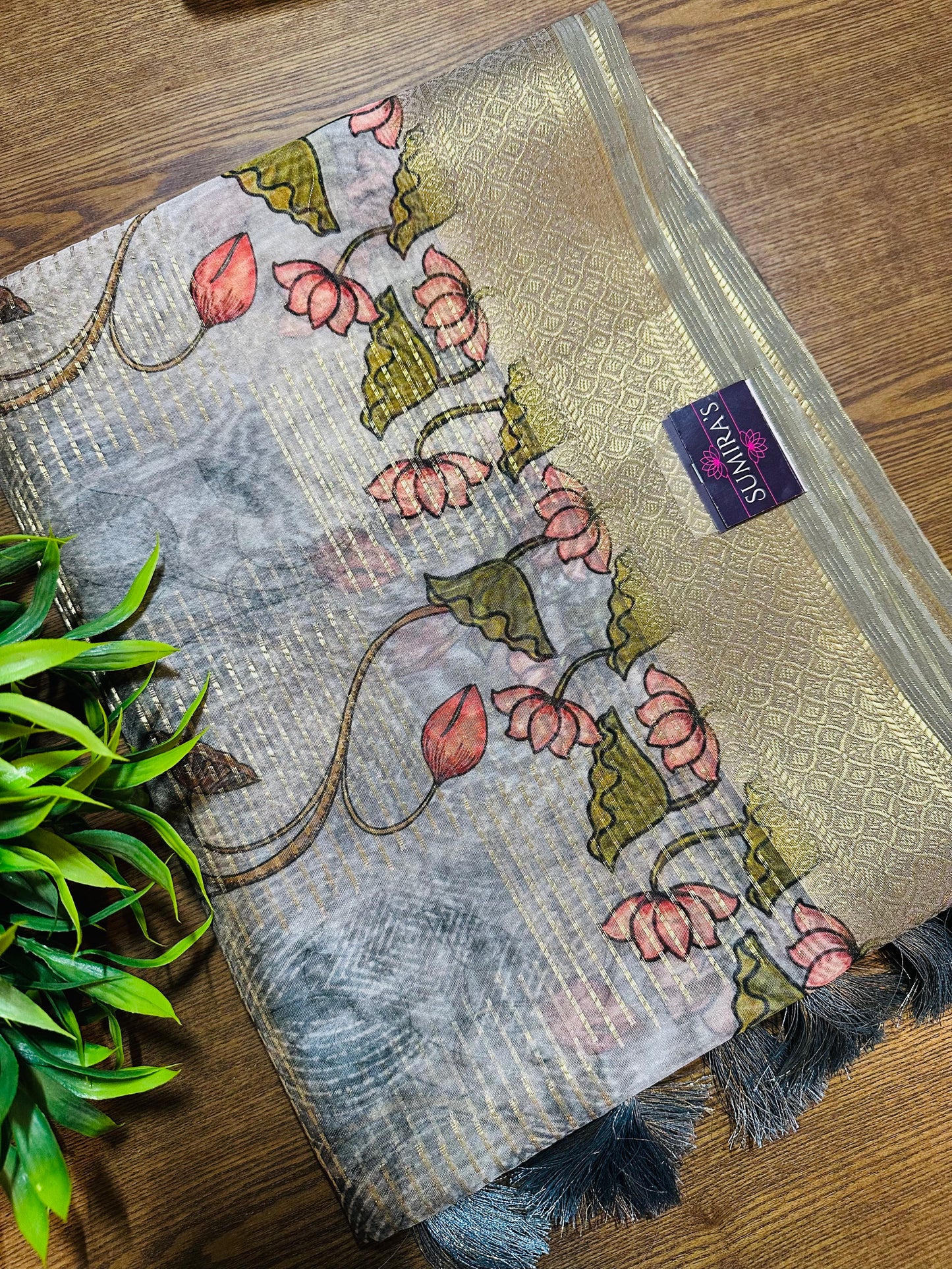 Grey Tissue Silk Saree