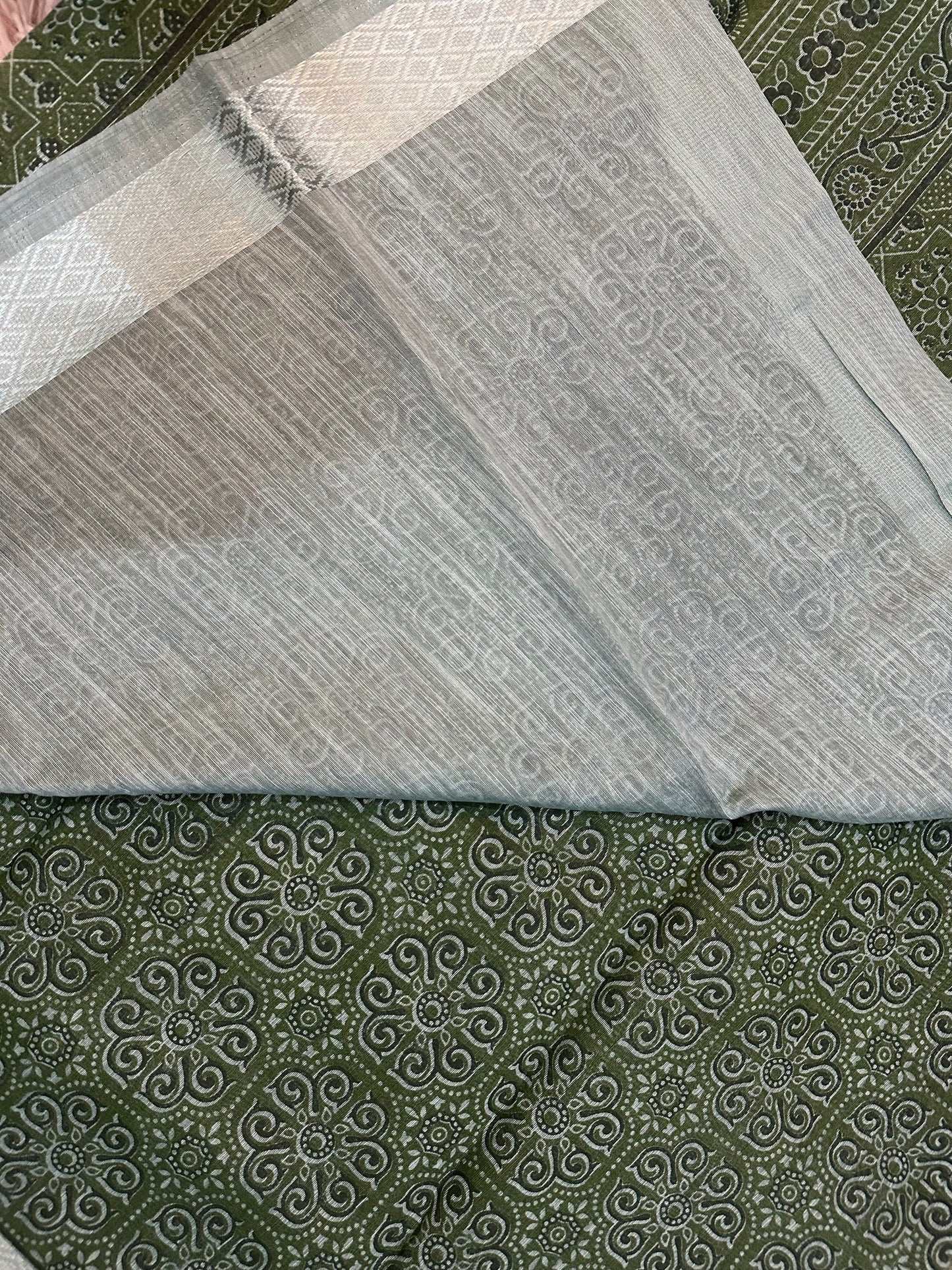 Green Chanderi Cotton Ajrakh Printed Saree