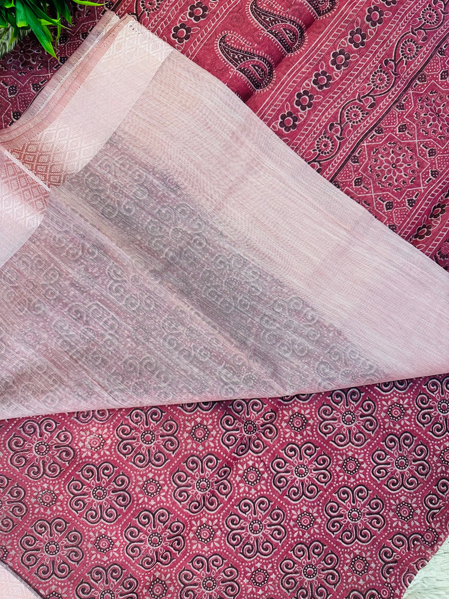 Pink Chanderi Cotton Ajrakh Printed Saree