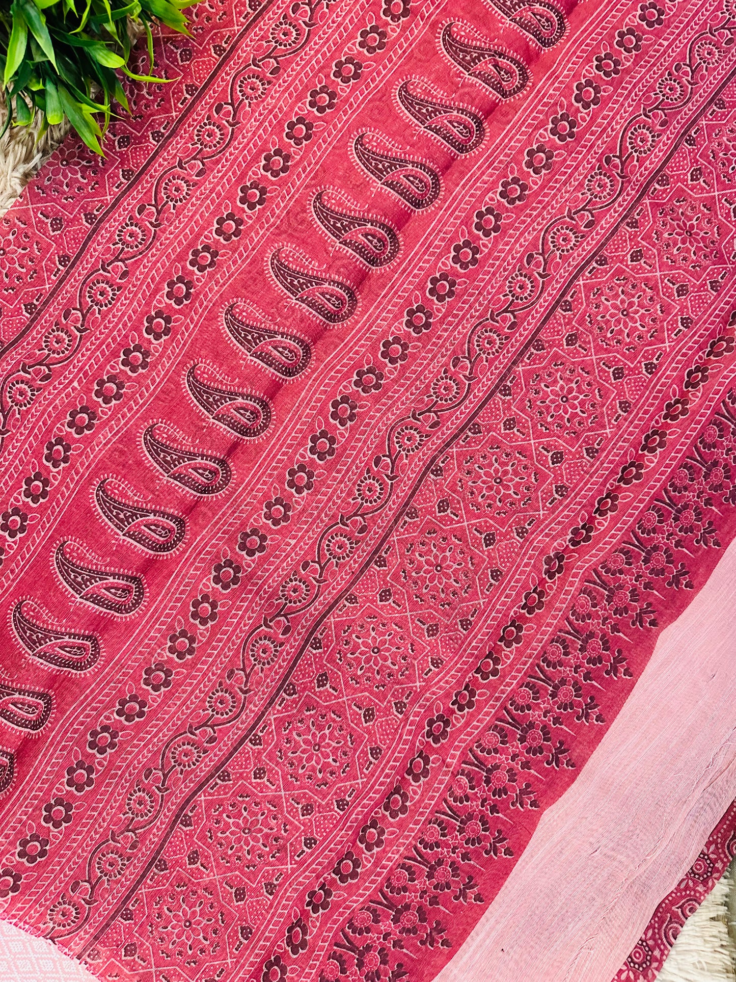 Pink Chanderi Cotton Ajrakh Printed Saree