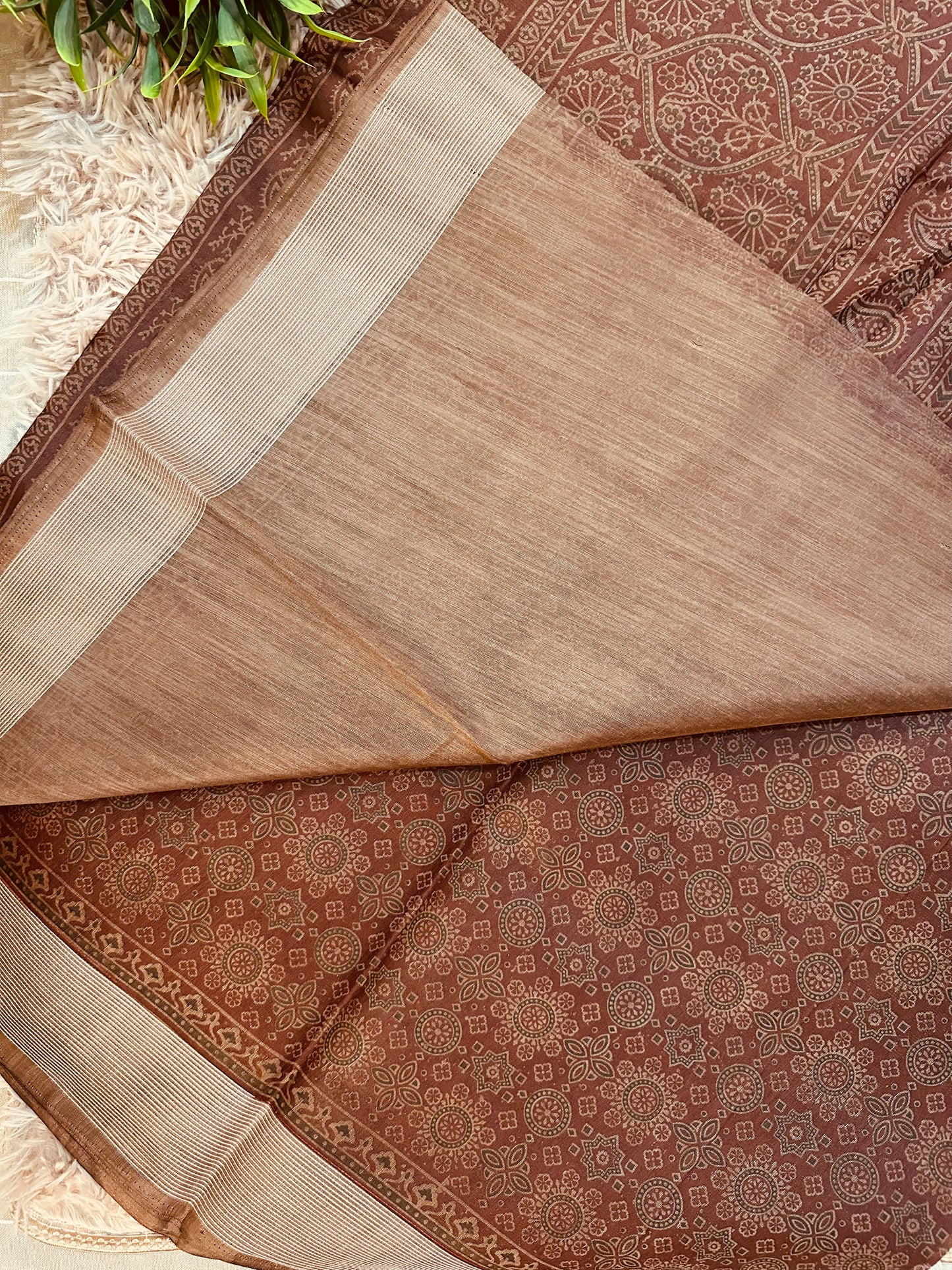 Brown Chanderi Cotton Ajrakh Printed Saree