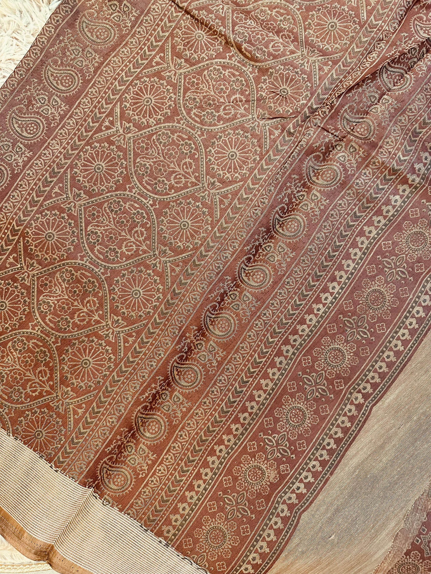 Brown Chanderi Cotton Ajrakh Printed Saree
