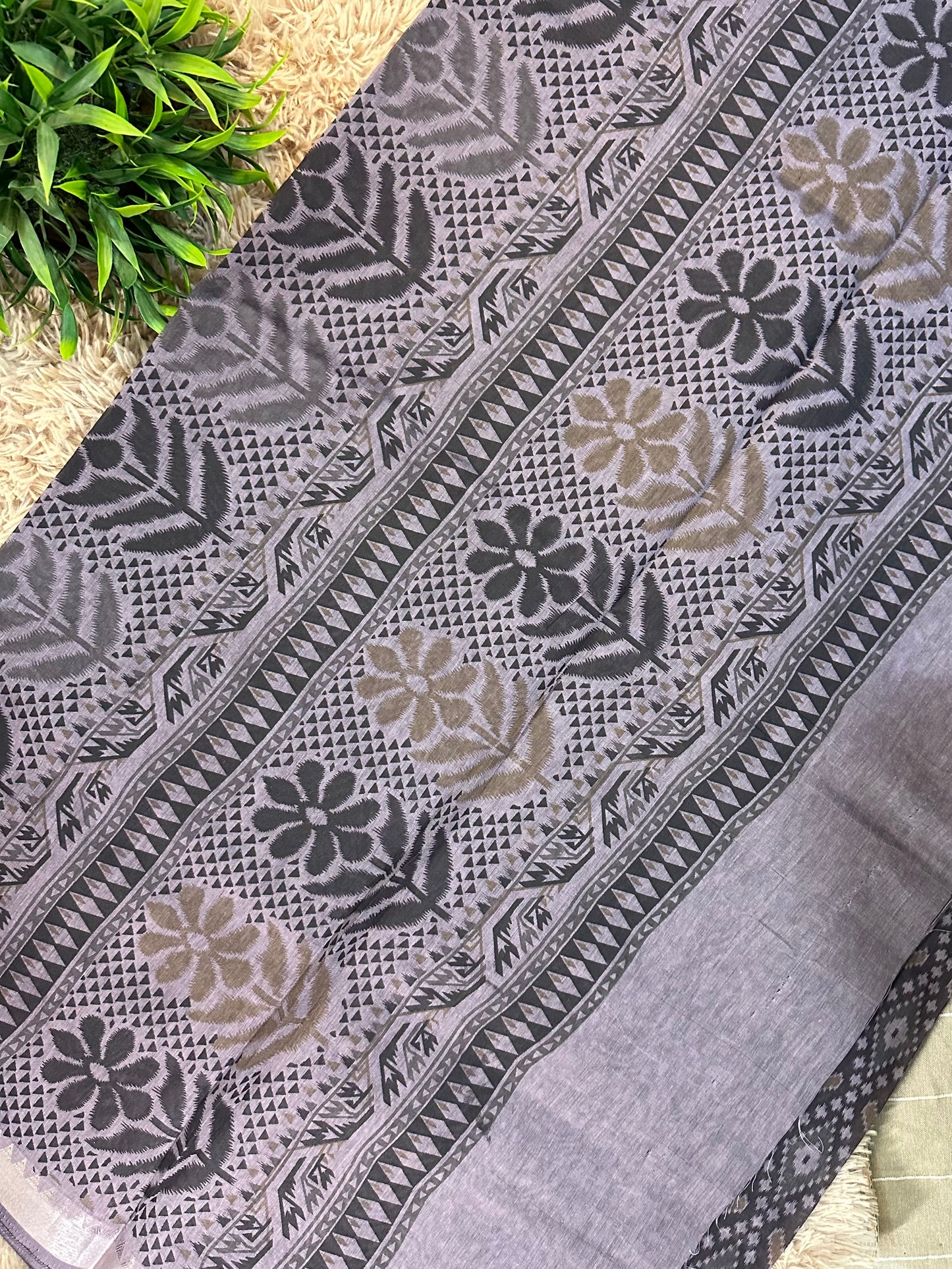 Indigo Chanderi Cotton Ikkat Printed Saree