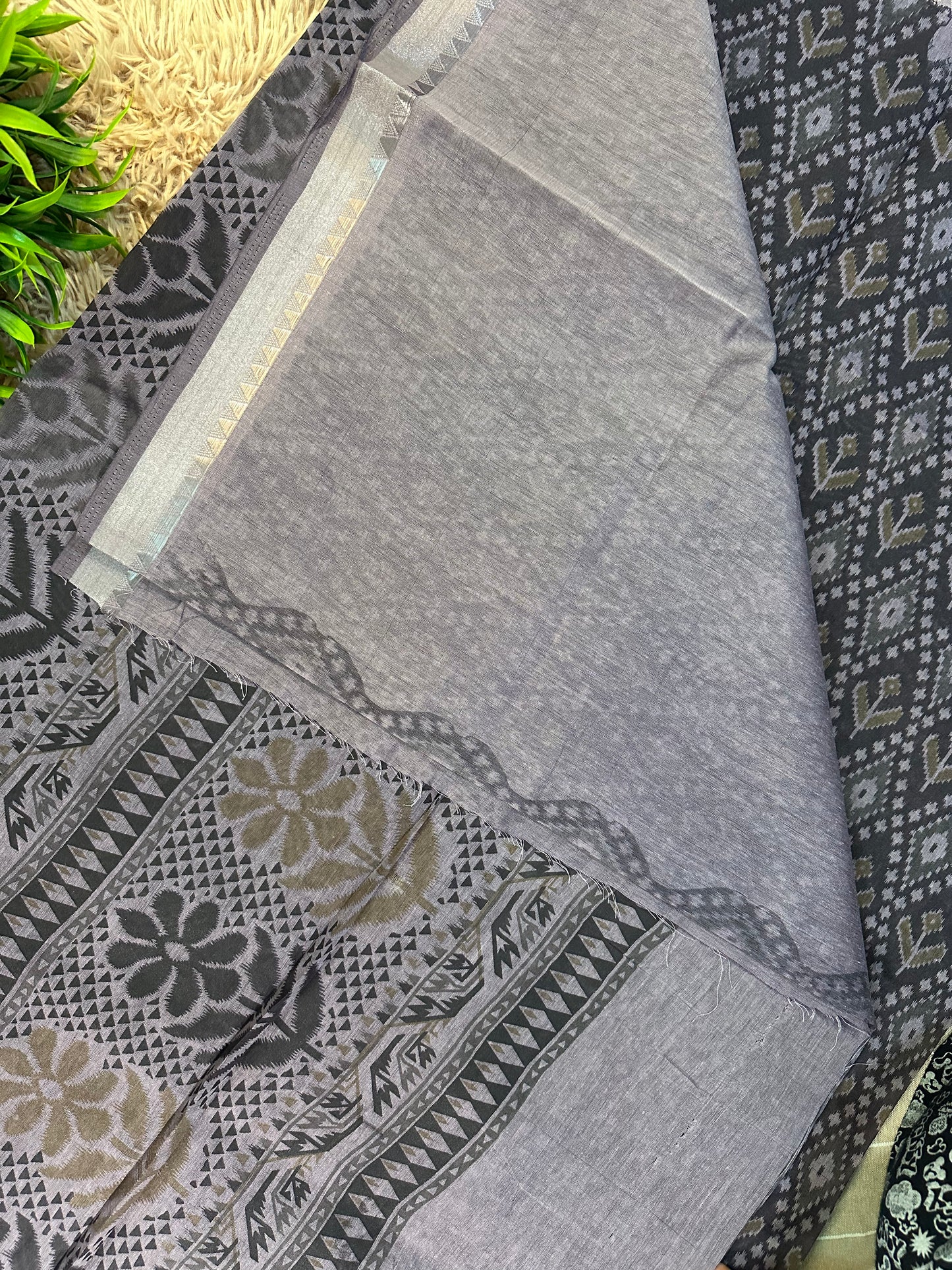 Indigo Chanderi Cotton Ikkat Printed Saree