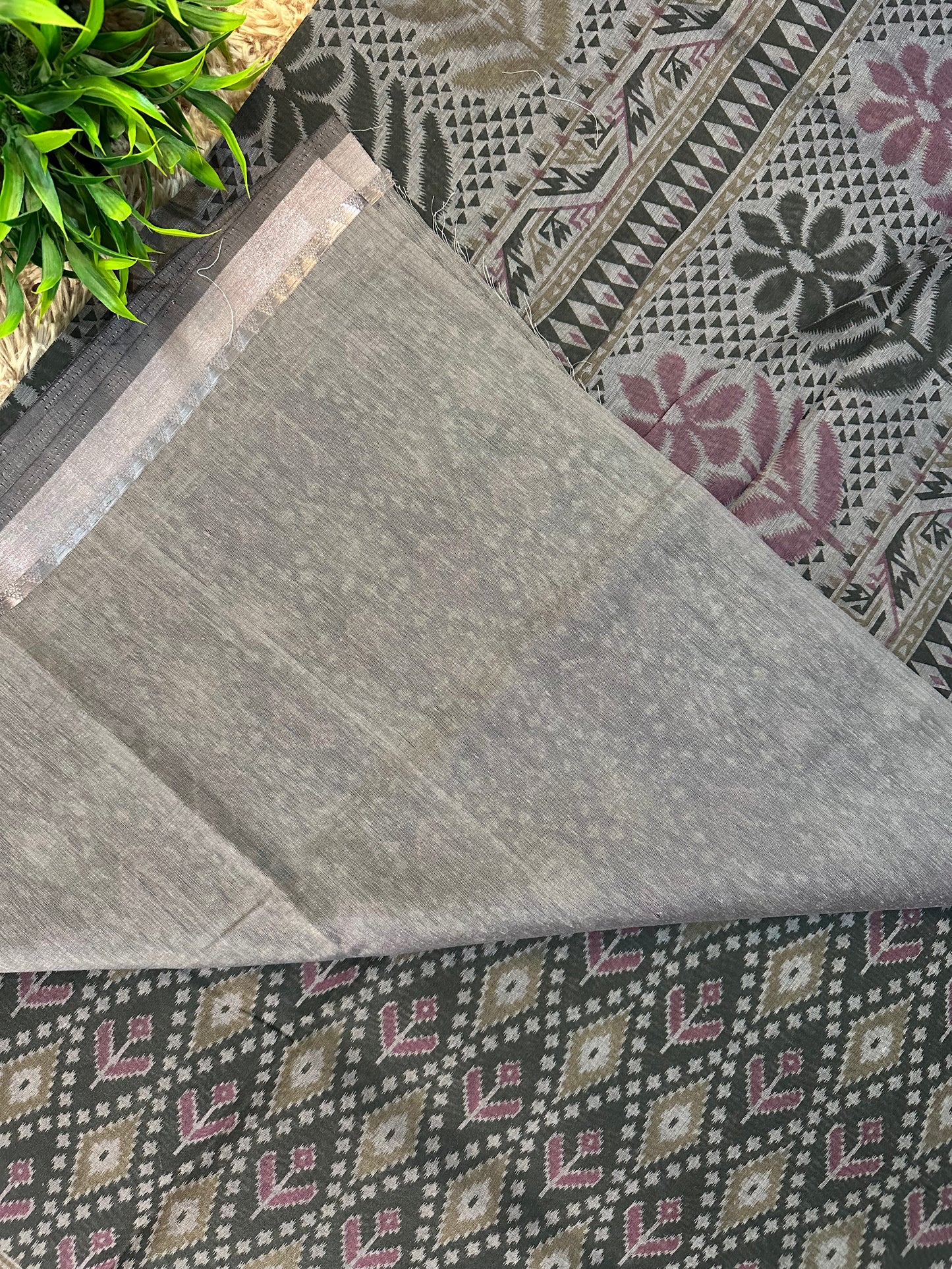 Grey Chanderi Cotton Ikkat Printed Saree