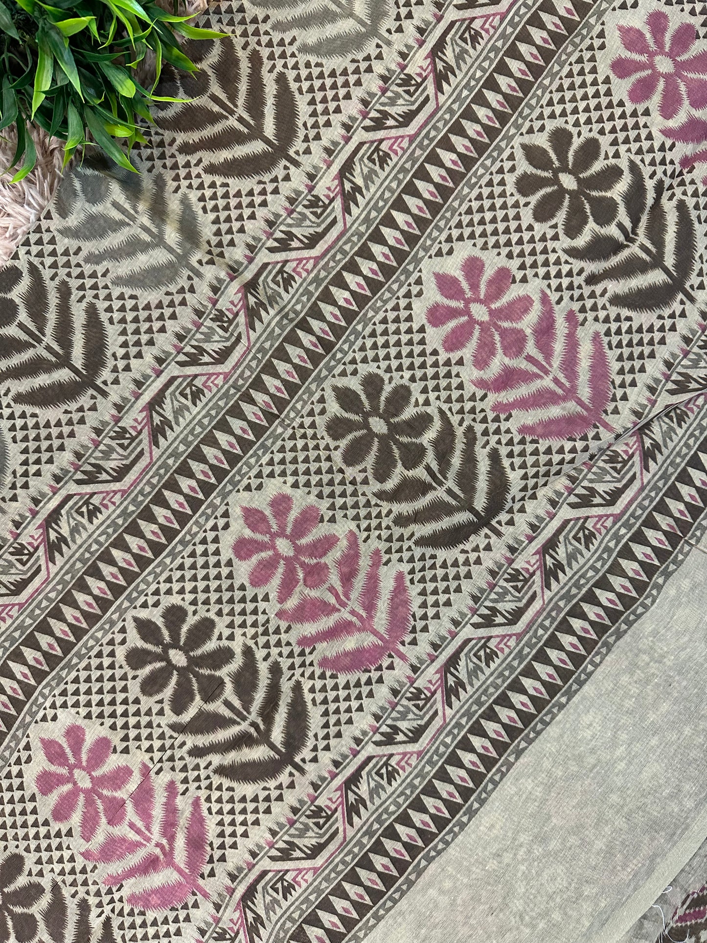 Brown Chanderi Cotton Ikkat Printed Saree