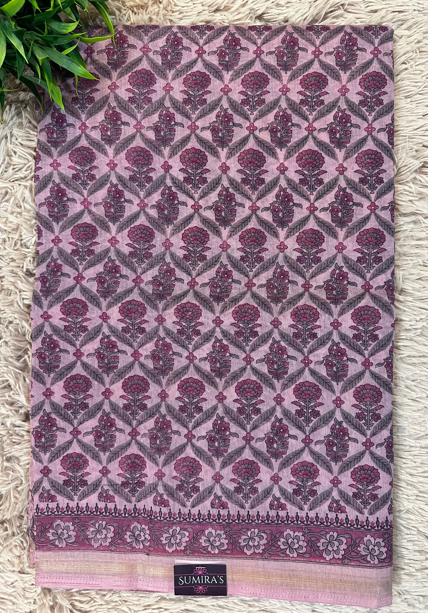 Pink Chanderi Cotton Jaal Printed Saree