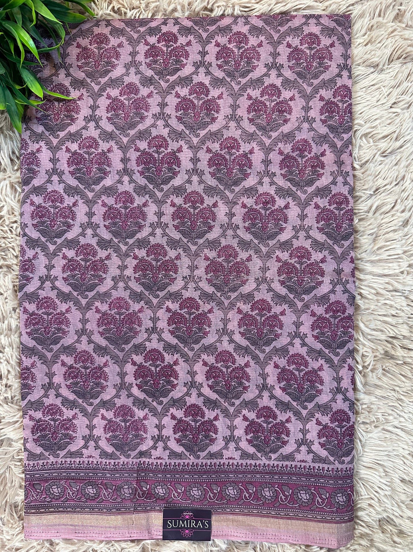 Pink Chanderi Cotton Floral Printed Saree