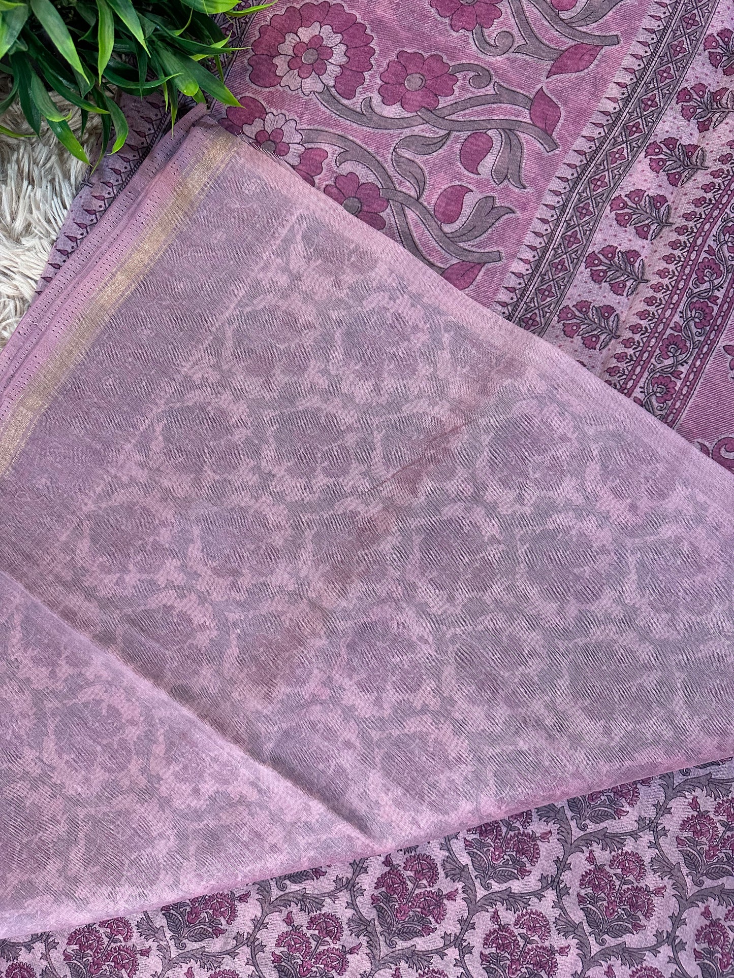 Pink Chanderi Cotton Floral Printed Saree