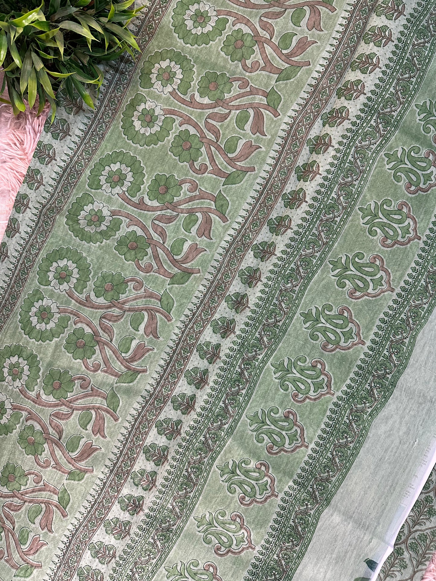 Green Chanderi Cotton Floral Printed Saree