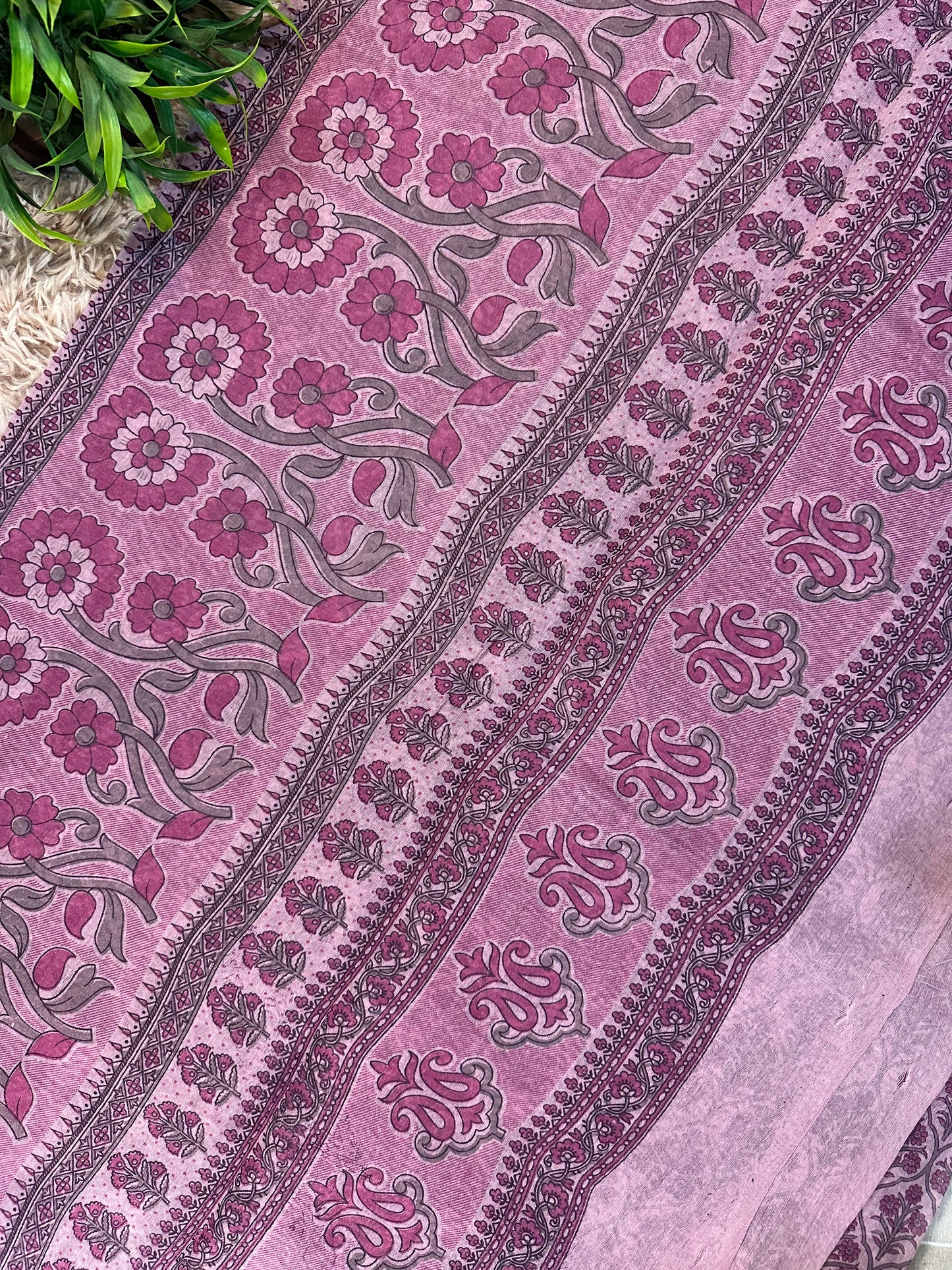 Pink Chanderi Cotton Floral Printed Saree