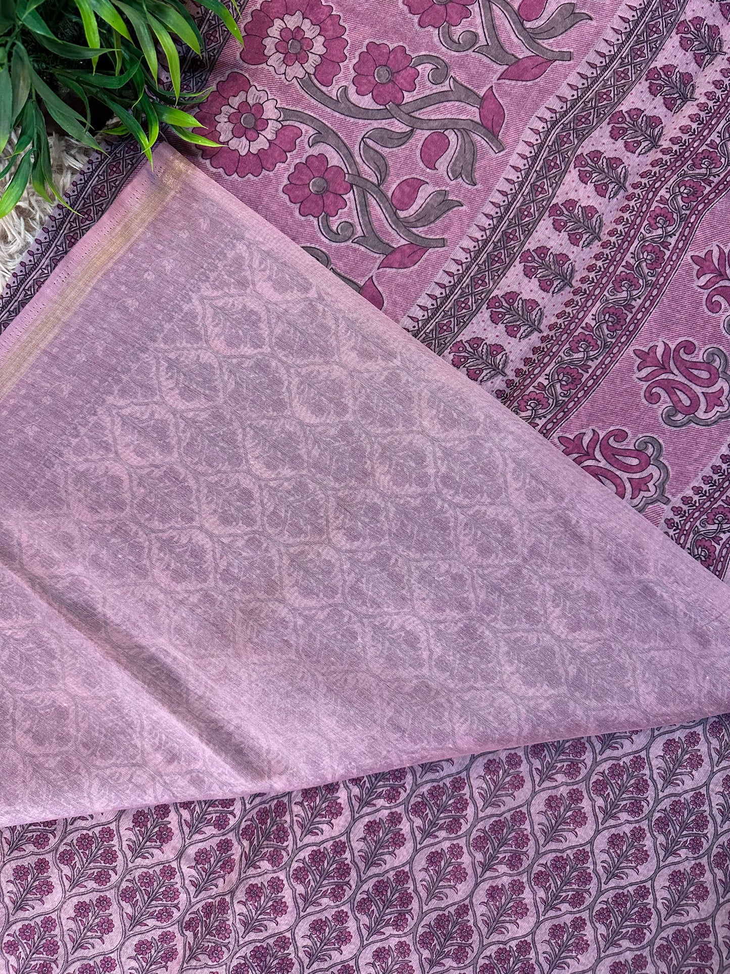 Pink Chanderi Cotton Floral Printed Saree