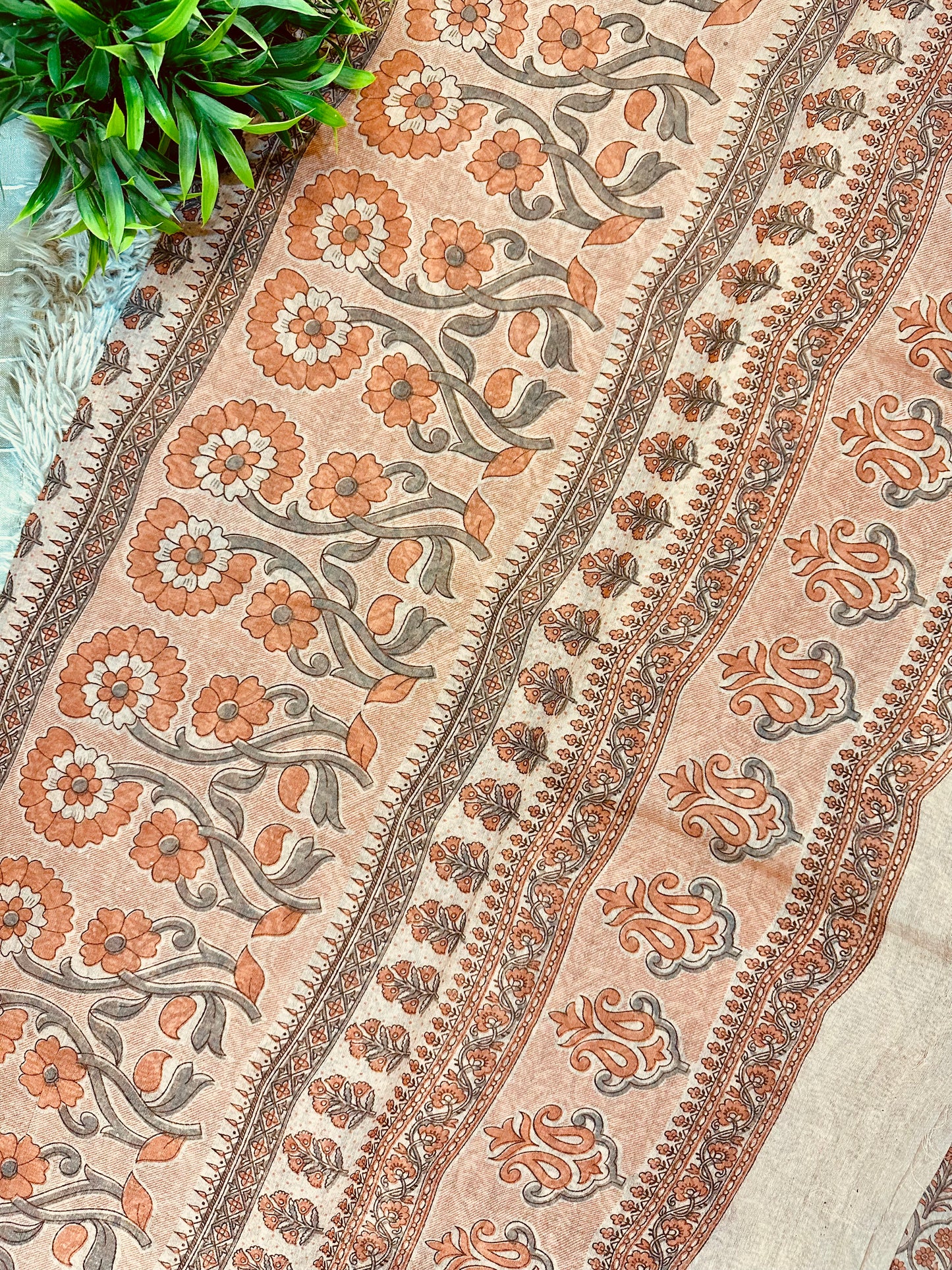 Orange Chanderi Cotton Floral Printed Saree