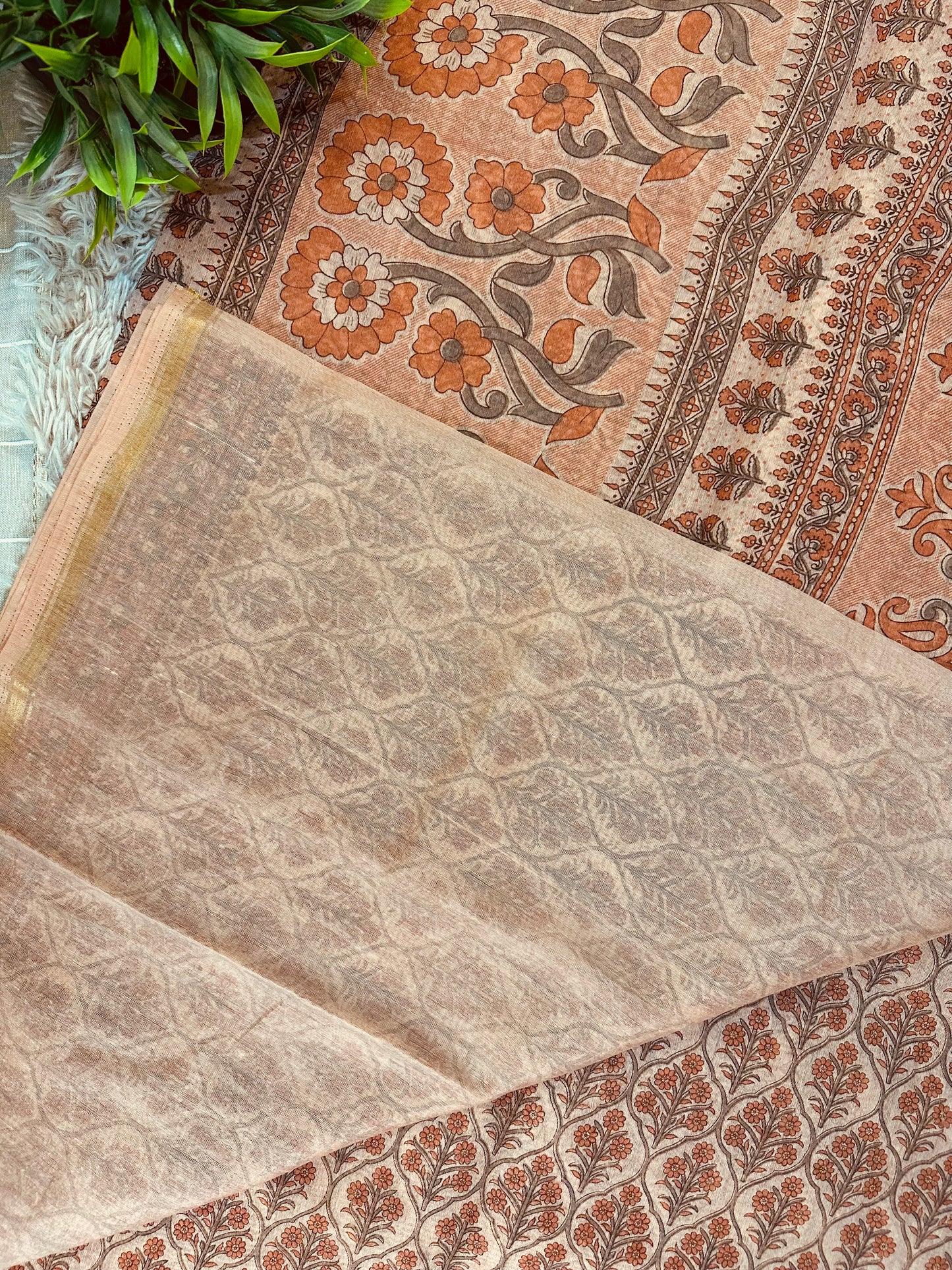 Orange Chanderi Cotton Floral Printed Saree