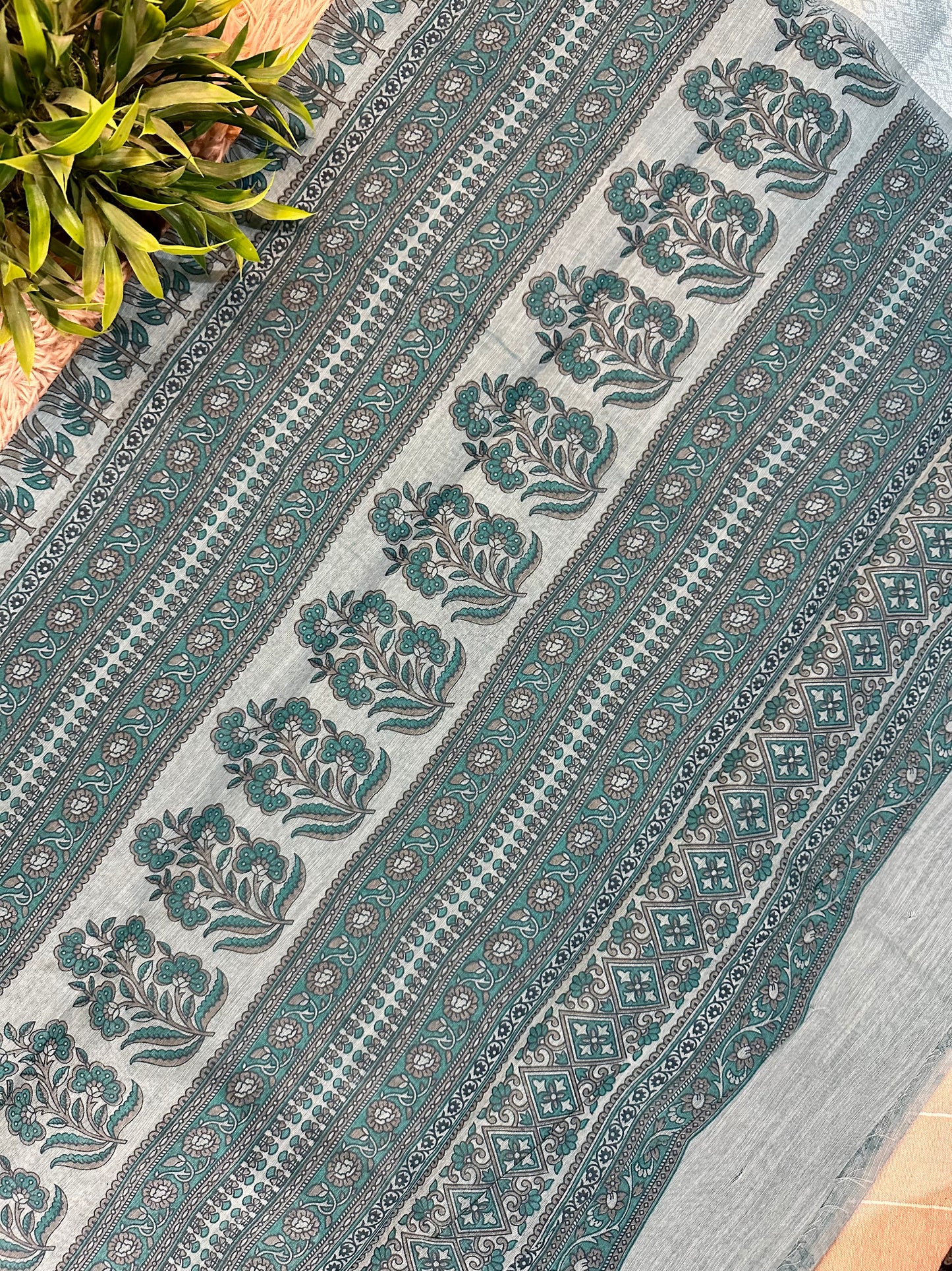 Blue Chanderi Cotton Floral Printed Saree