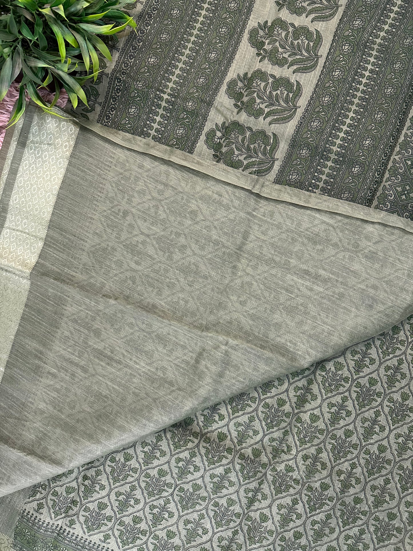 Green Chanderi Cotton Floral Printed Saree