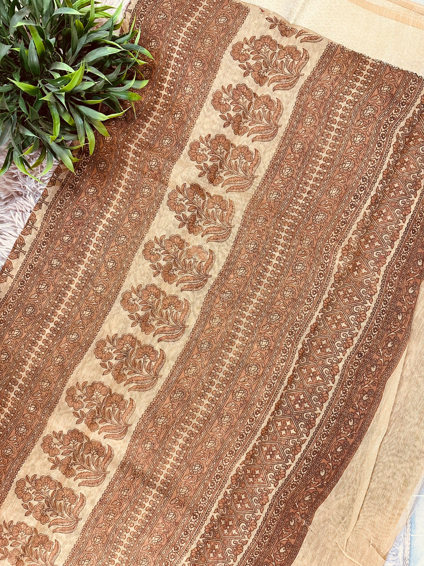 Peach Chanderi Cotton Floral Printed Saree