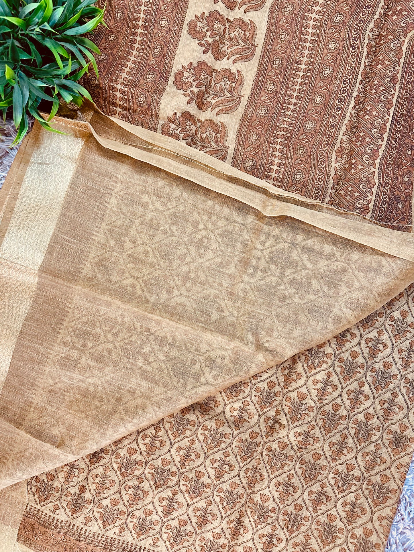 Peach Chanderi Cotton Floral Printed Saree