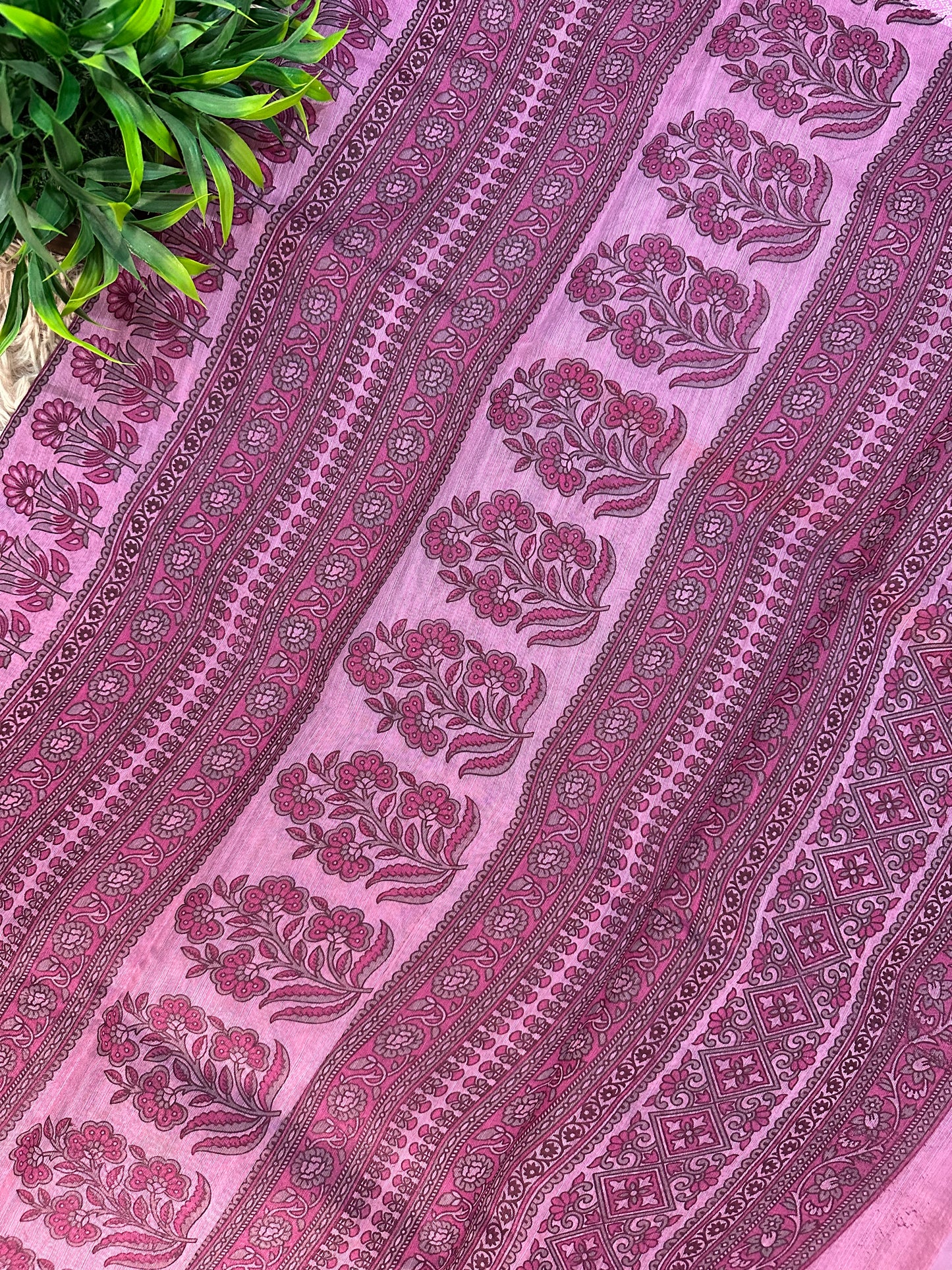 Pink Chanderi Cotton Floral Printed Saree