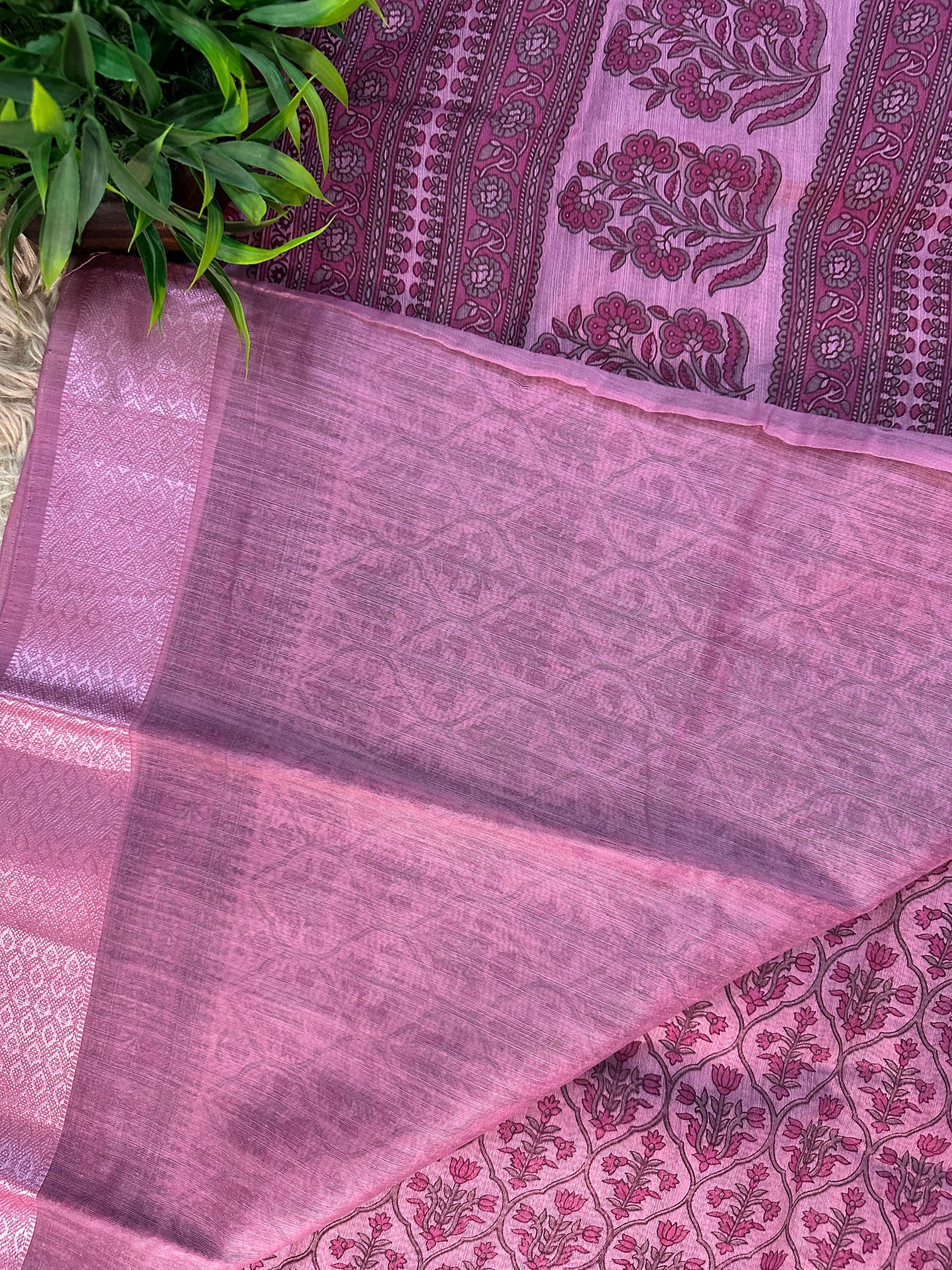Pink Chanderi Cotton Floral Printed Saree