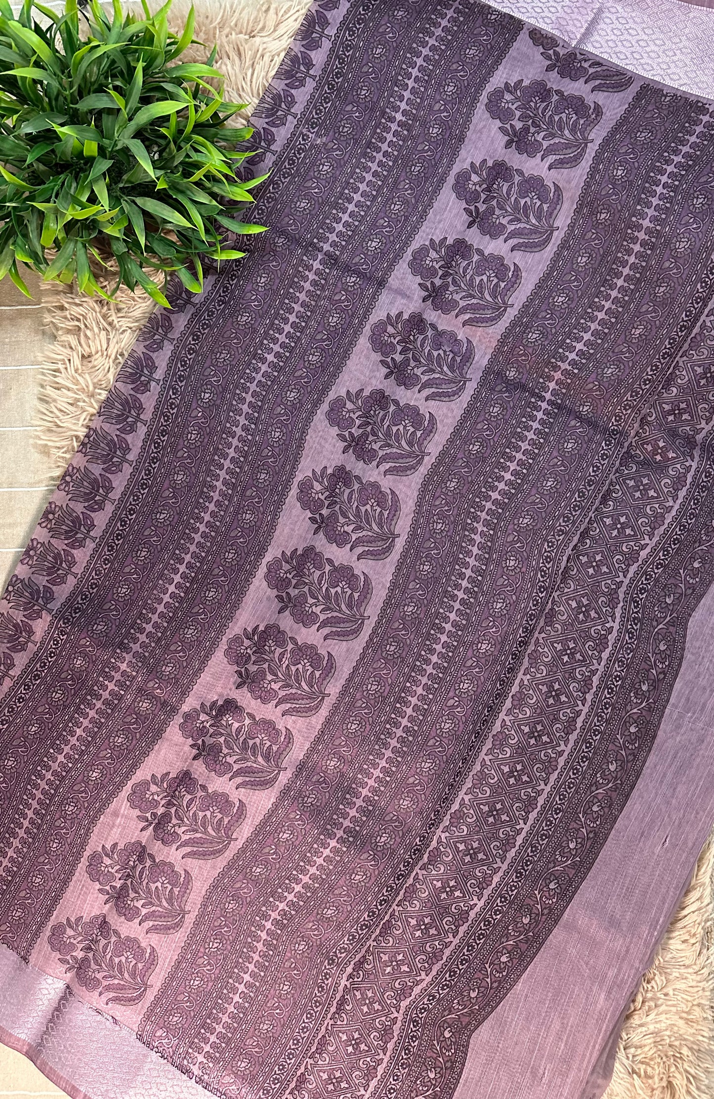 Purple Chanderi Cotton Floral Printed Saree
