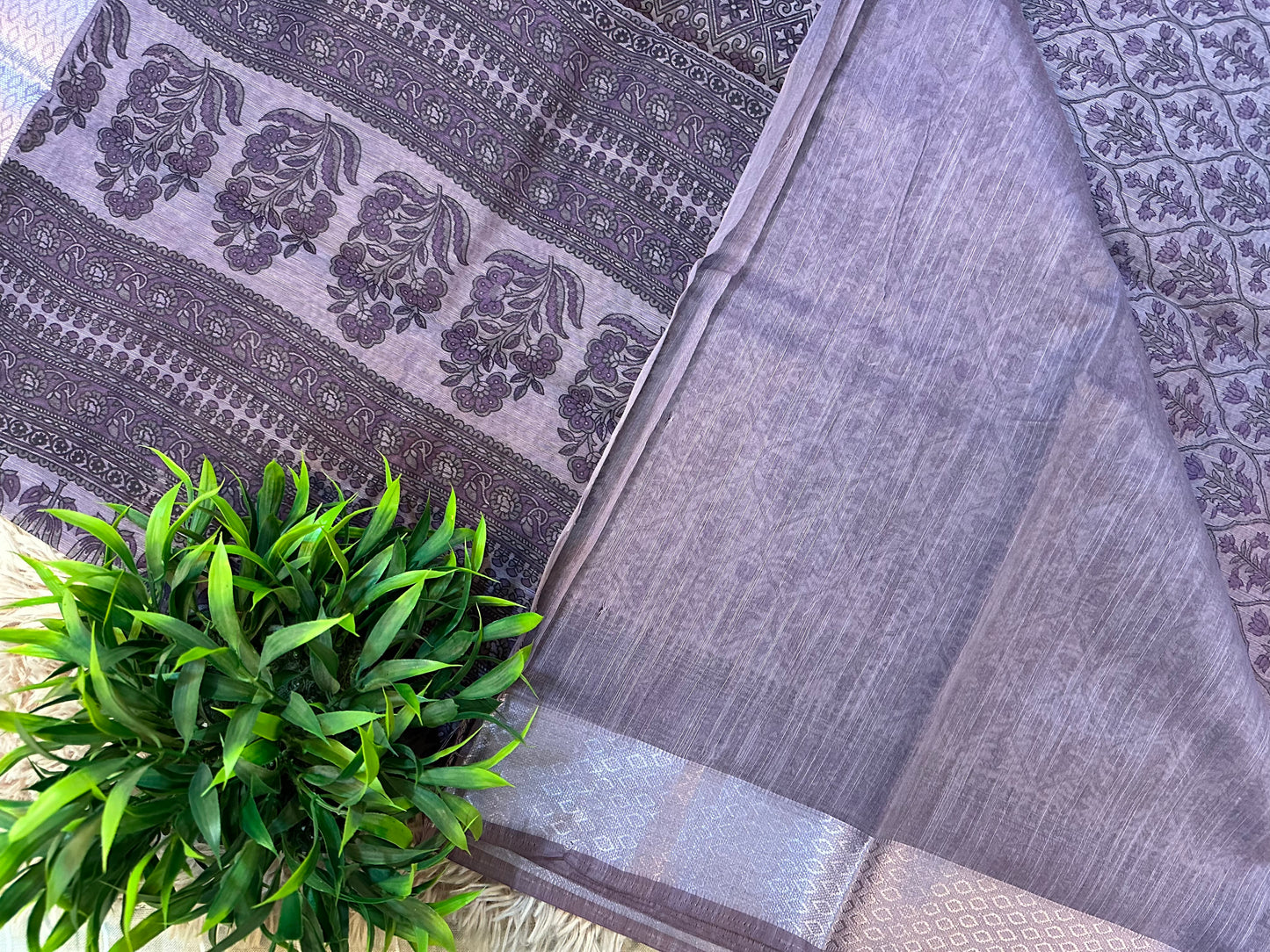 Purple Chanderi Cotton Floral Printed Saree