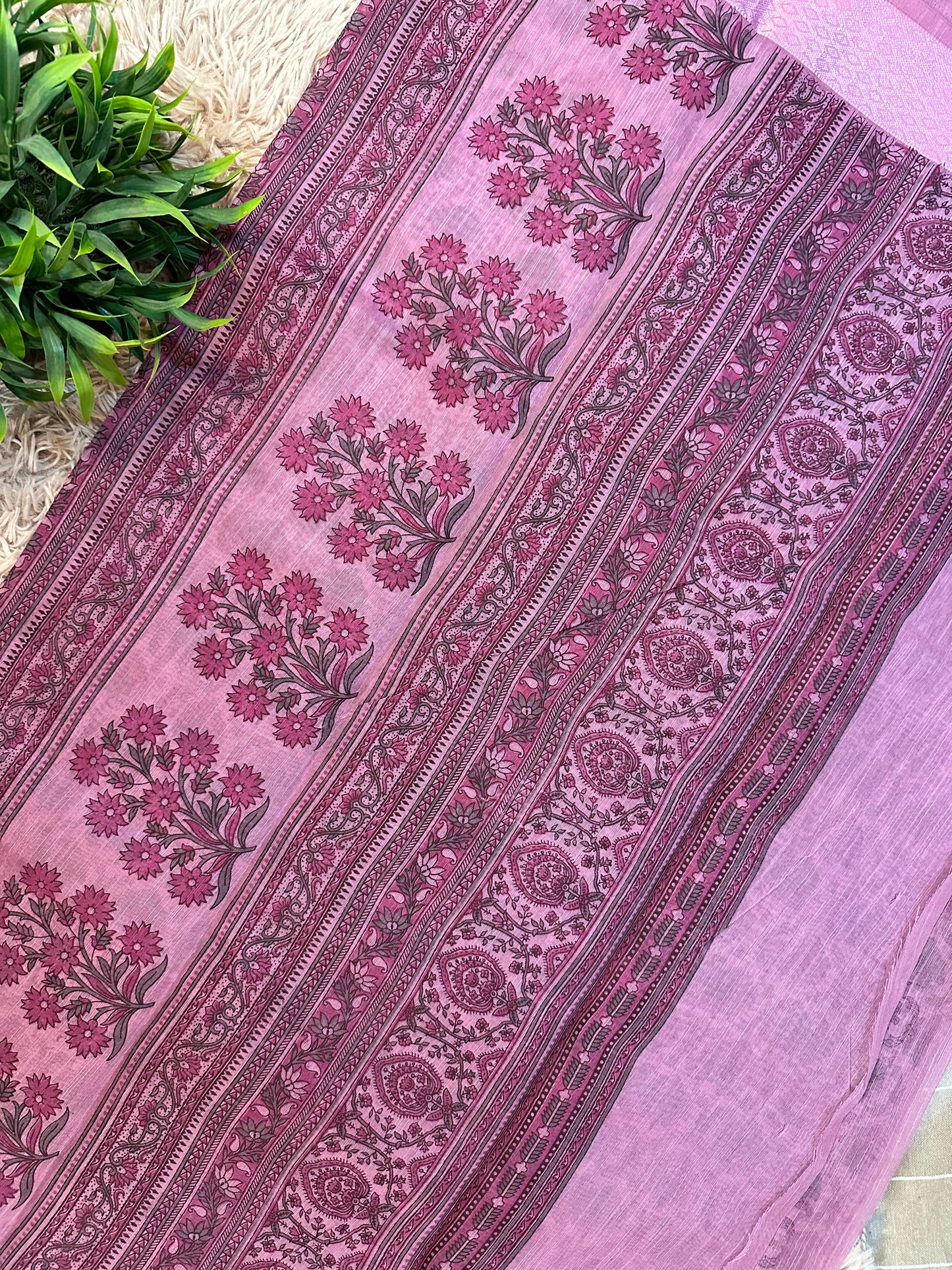 Pink Chanderi Cotton Floral Printed Saree