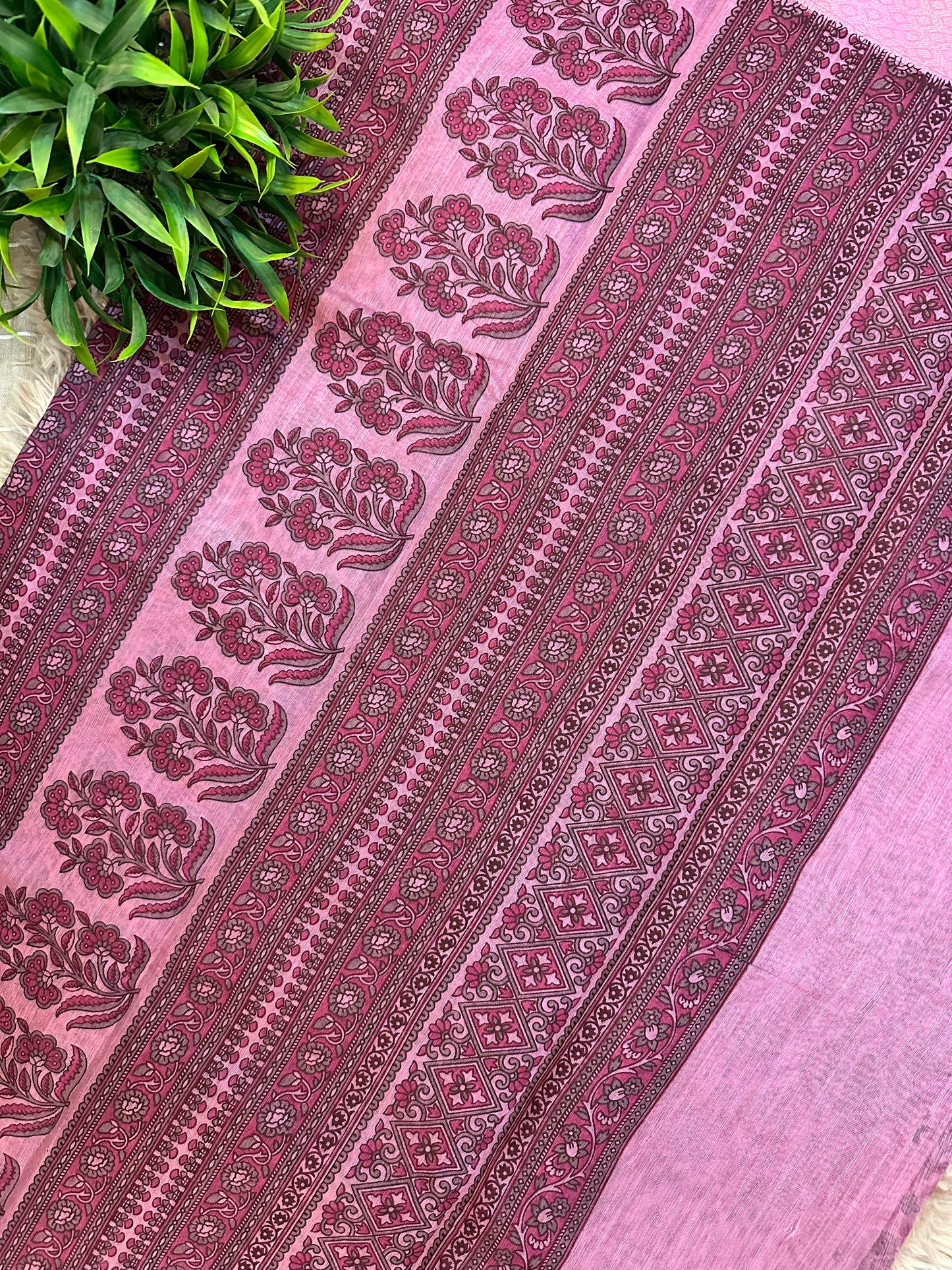 Pink Chanderi Cotton Floral Printed Saree