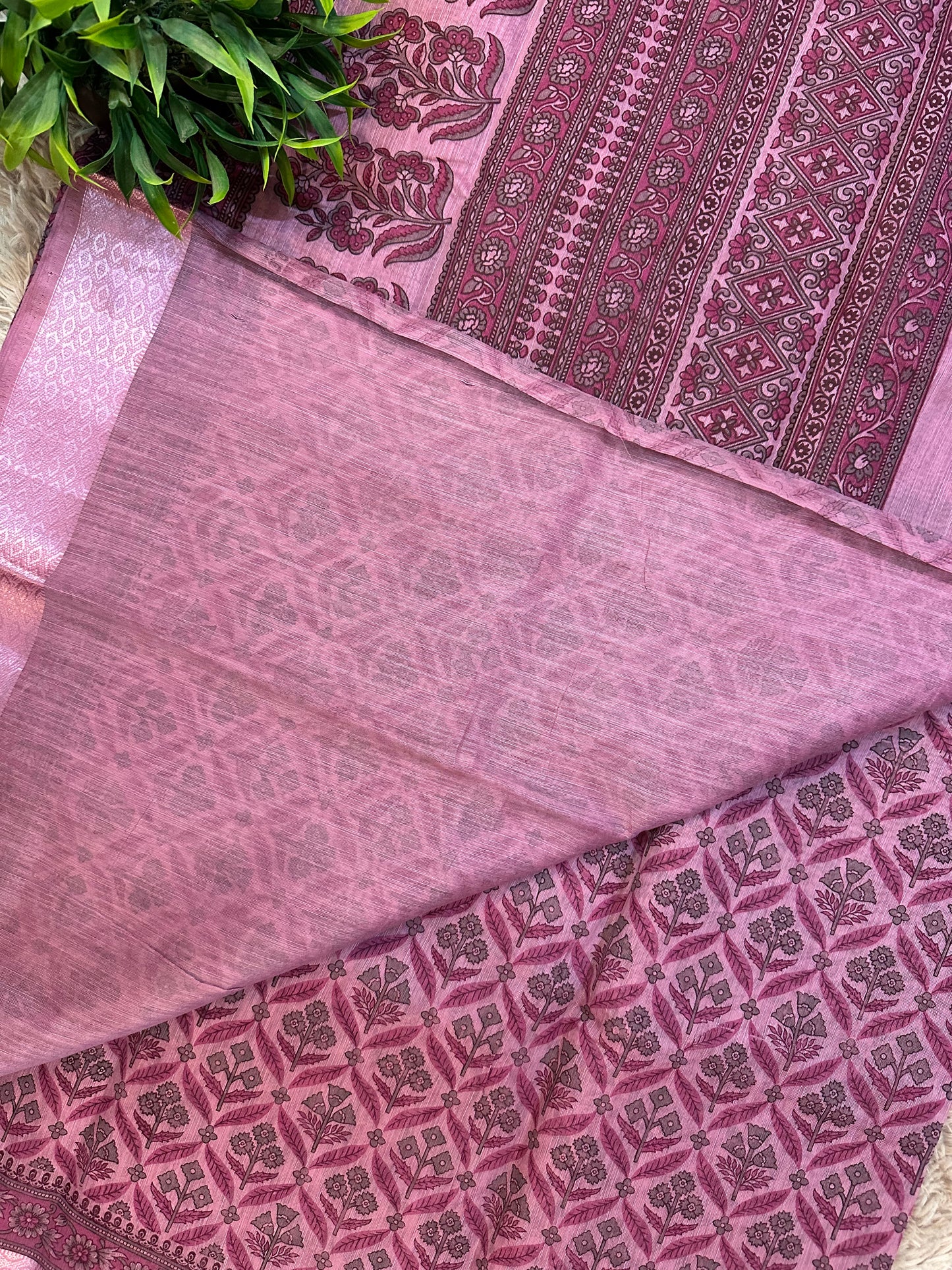 Pink Chanderi Cotton Floral Printed Saree