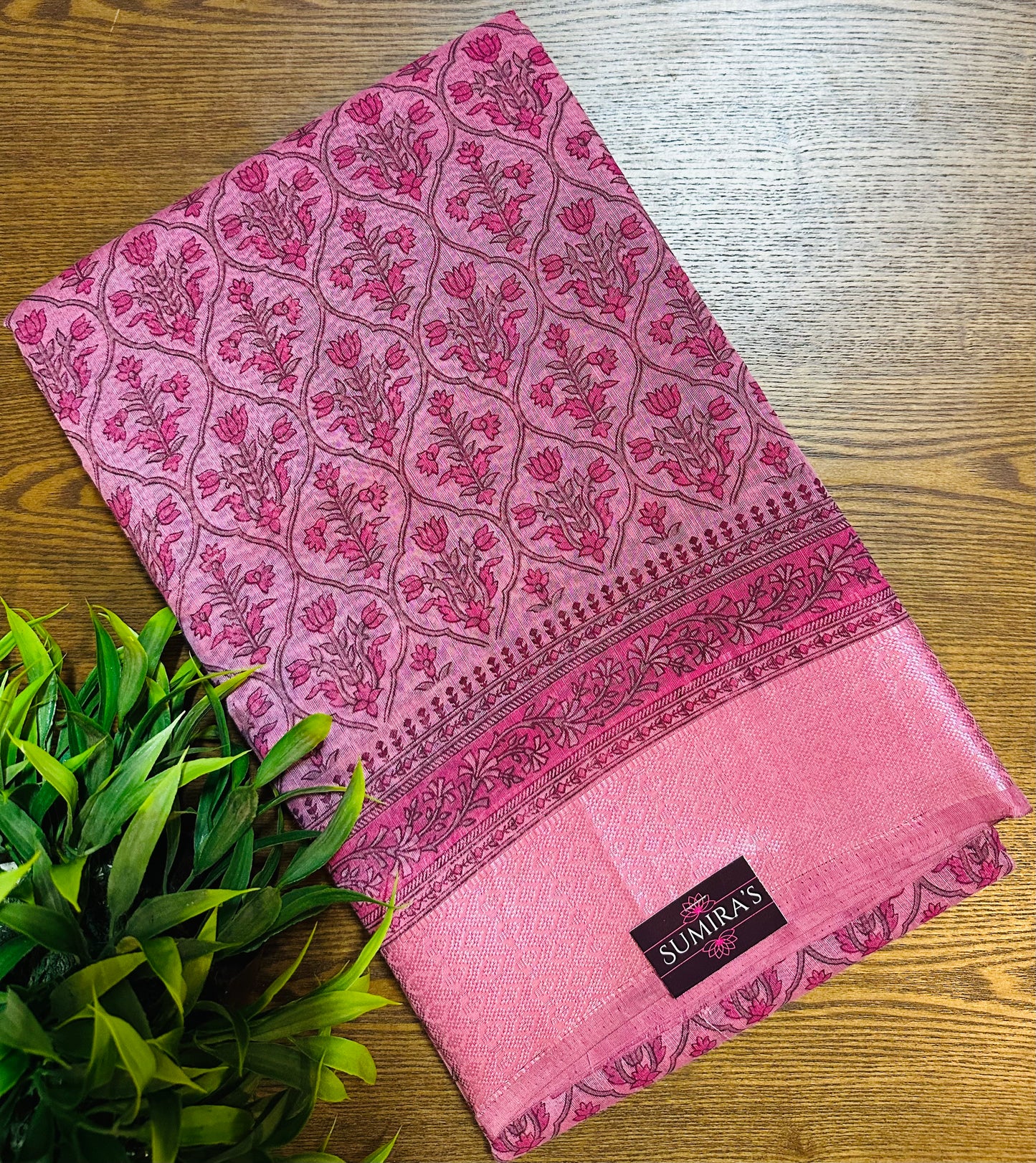 Pink Chanderi Cotton Floral Printed Saree