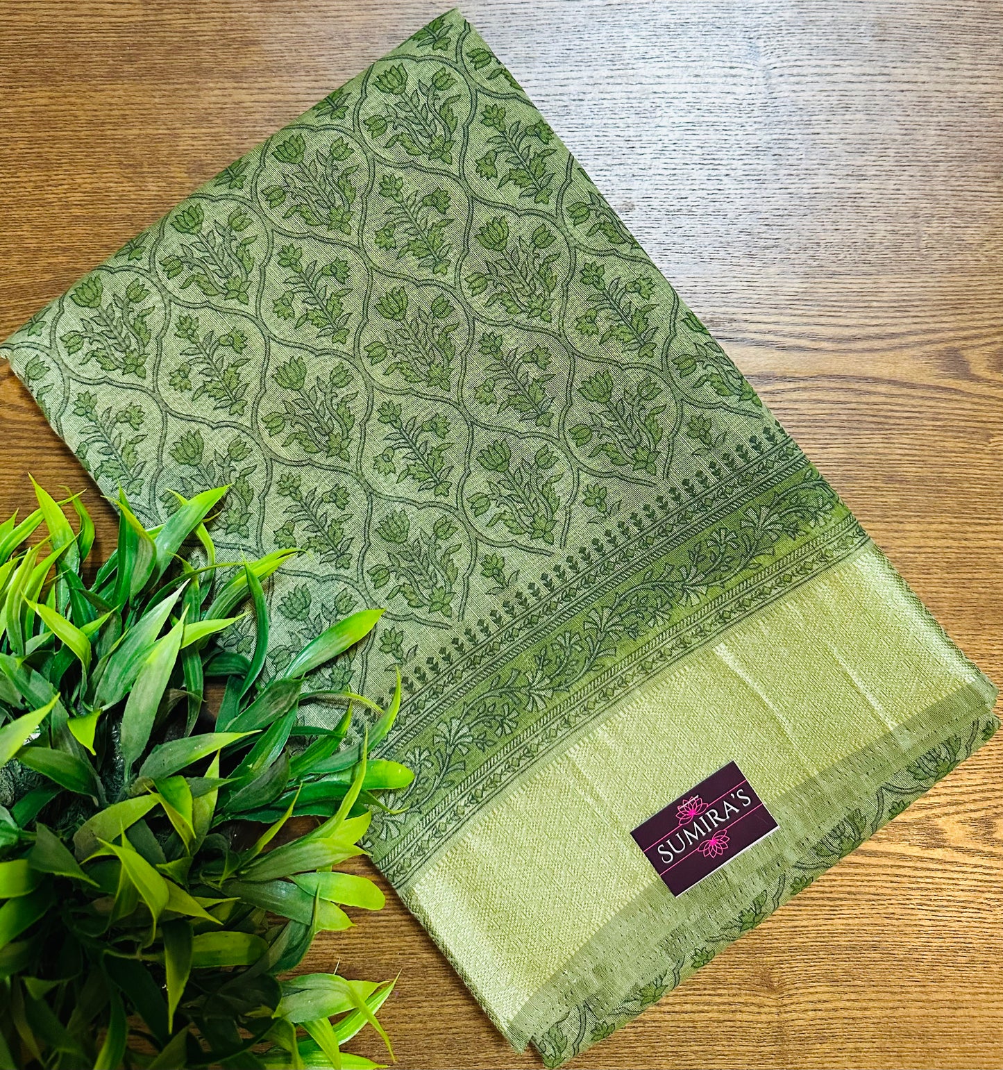 Green Chanderi Cotton Floral Printed Saree