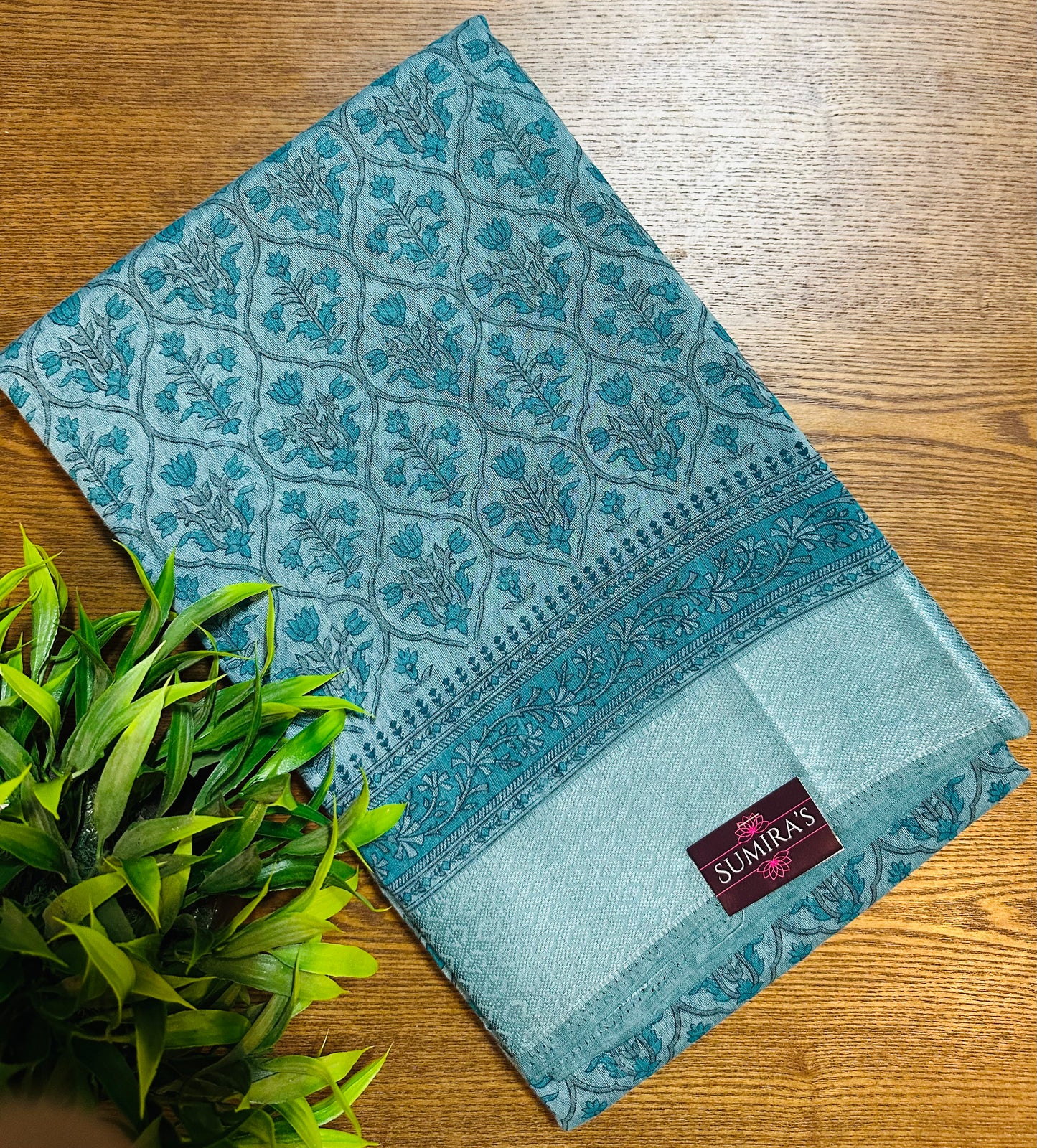 Blue Chanderi Cotton Floral Printed Saree