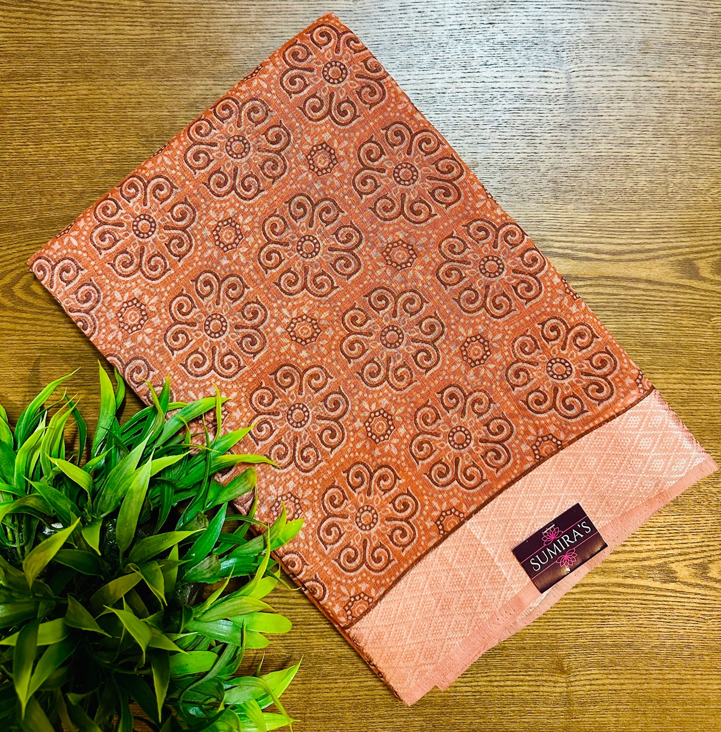 Rust Orange Chanderi Cotton Ajrakh Printed Saree