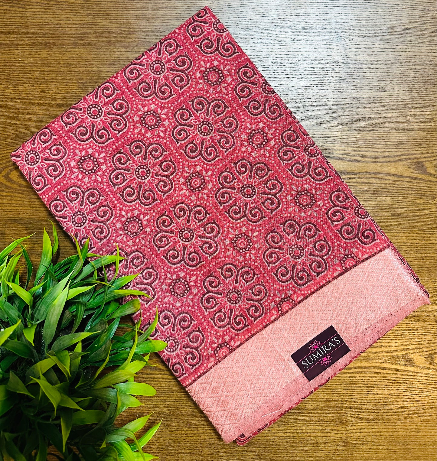 Pink Chanderi Cotton Ajrakh Printed Saree