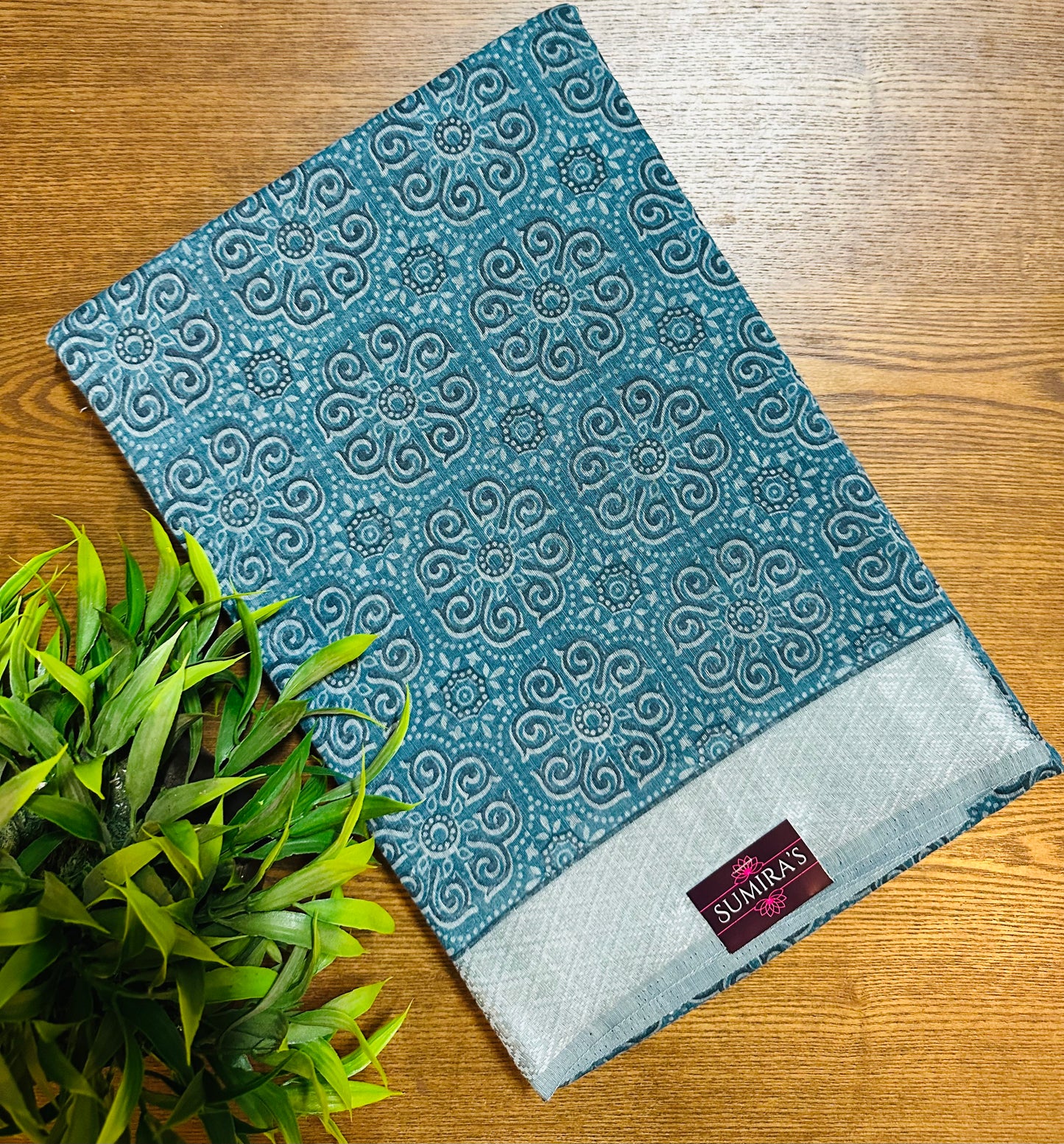 Blue Chanderi Cotton Ajrakh Printed Saree