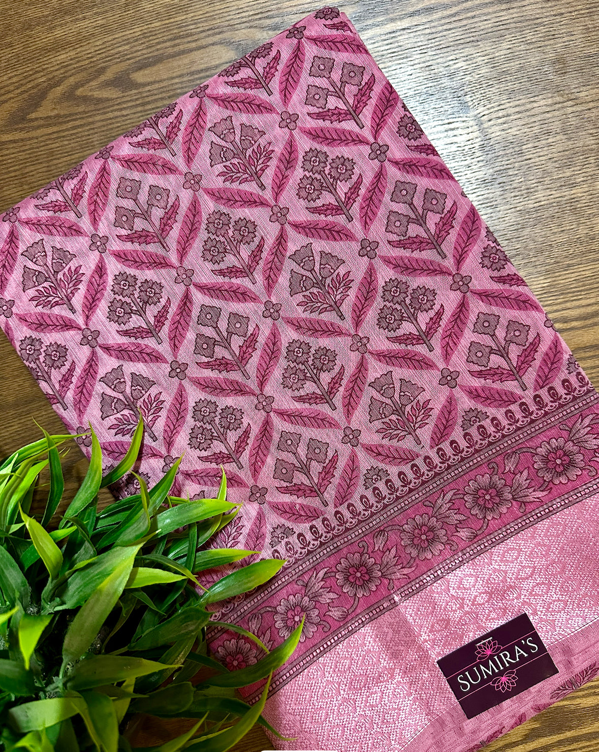 Pink Chanderi Cotton Floral Printed Saree