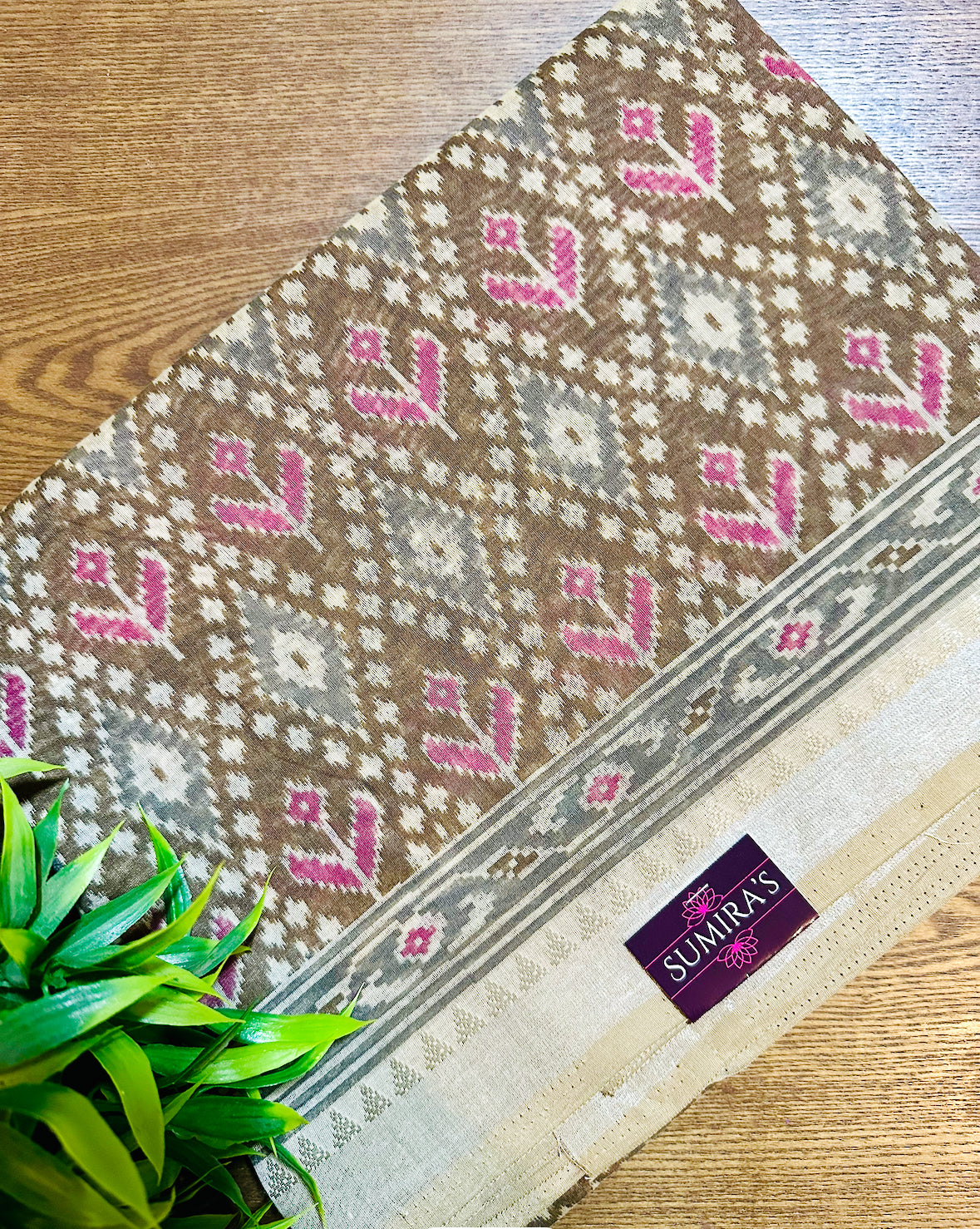 Brown Chanderi Cotton Ikkat Printed Saree