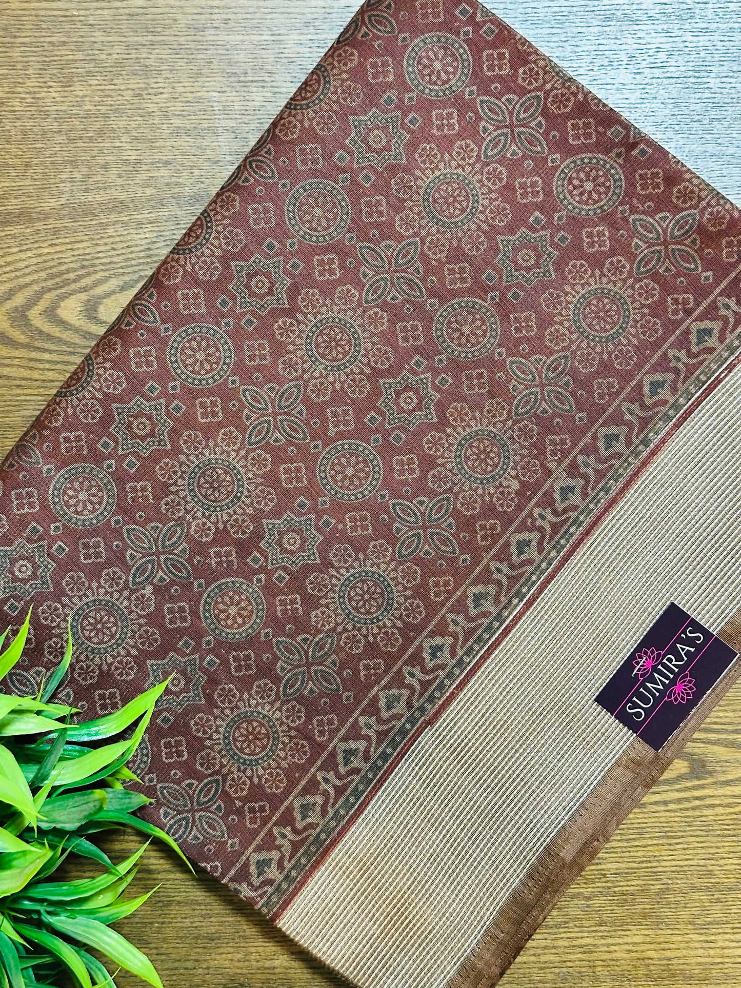 Brown Chanderi Cotton Ajrakh Printed Saree